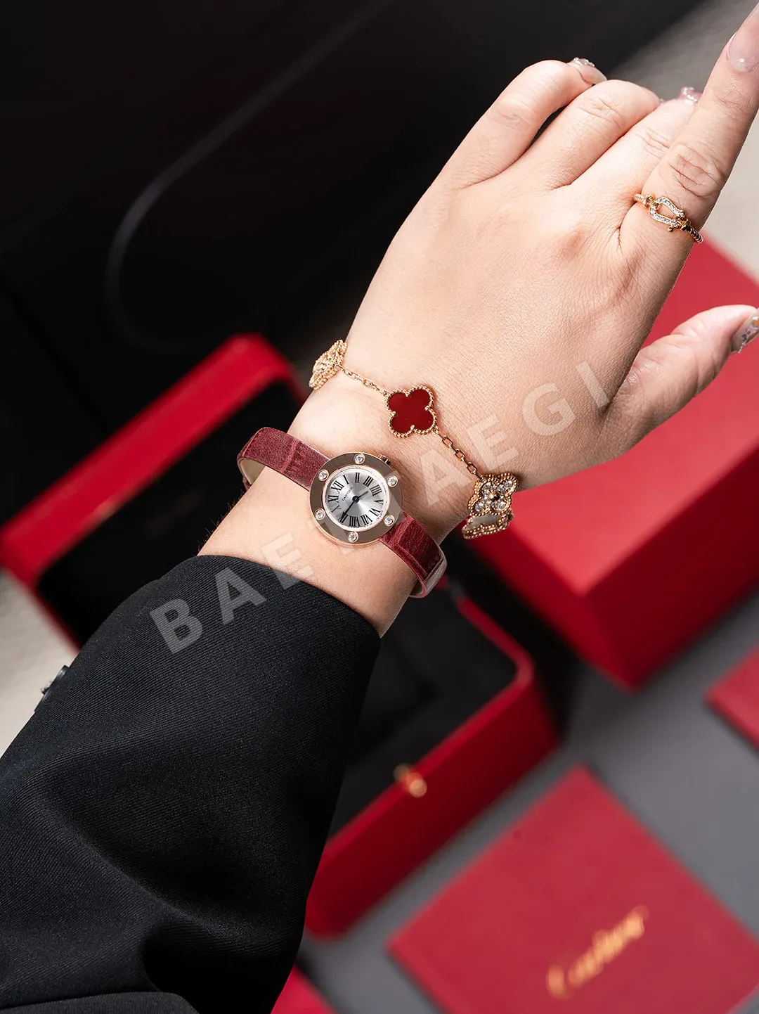 까르띠에 시계 쿼츠 무브먼트 다이아 로즈골드 블루 스틸밴드 가죽스트랩 레플리카 42876 Cartier 상세 이미지 3