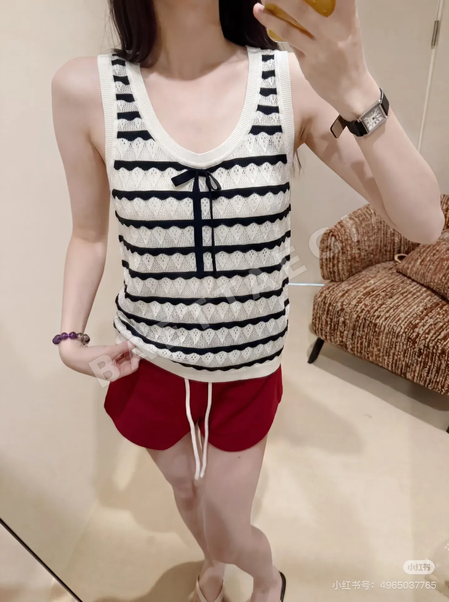 디올 네이비 블루 컬러 블록 시스루 니트 베스트 상세 이미지 2