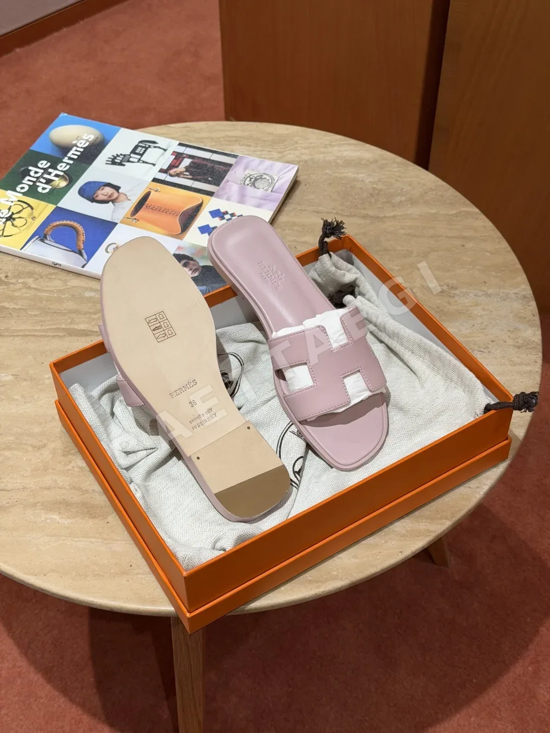 에르메스 오란 샌들 로즈핑크 가죽 H 컷아웃 상세 이미지 5
