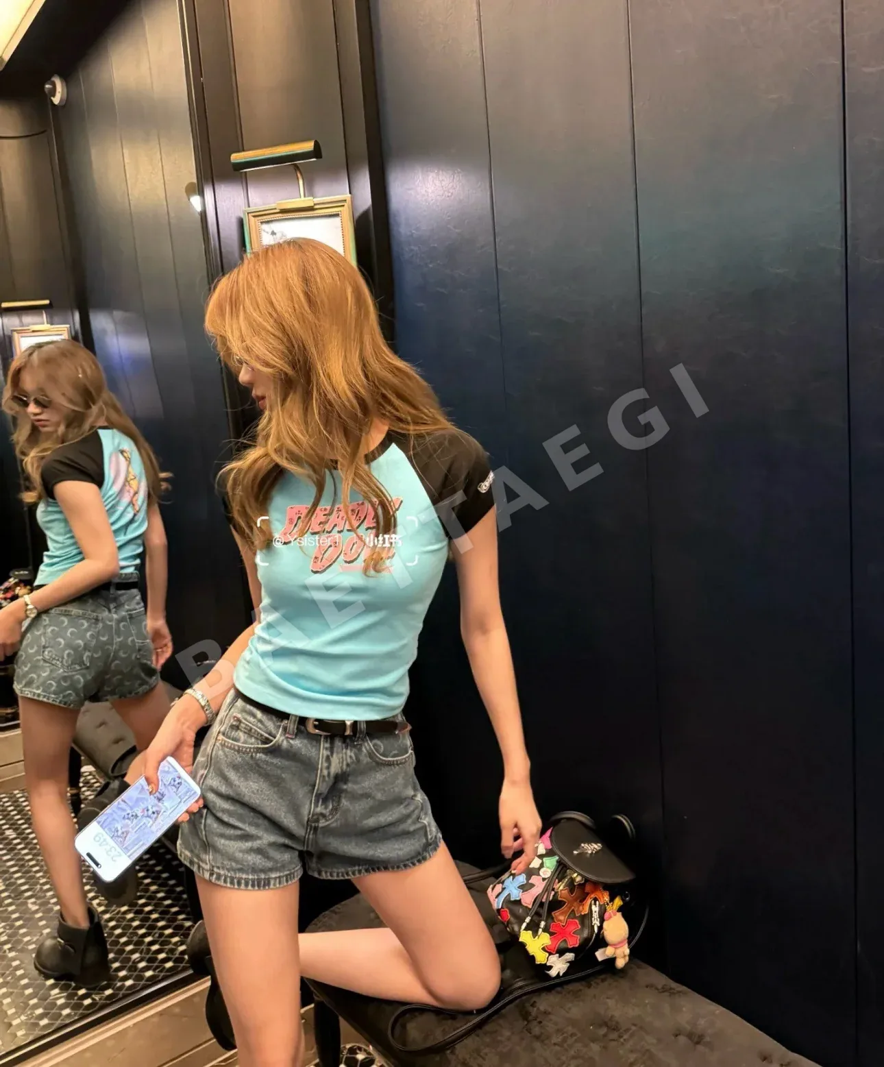 크롬하츠 여성 블루 컬러블록 반팔 티셔츠 상세 이미지 5