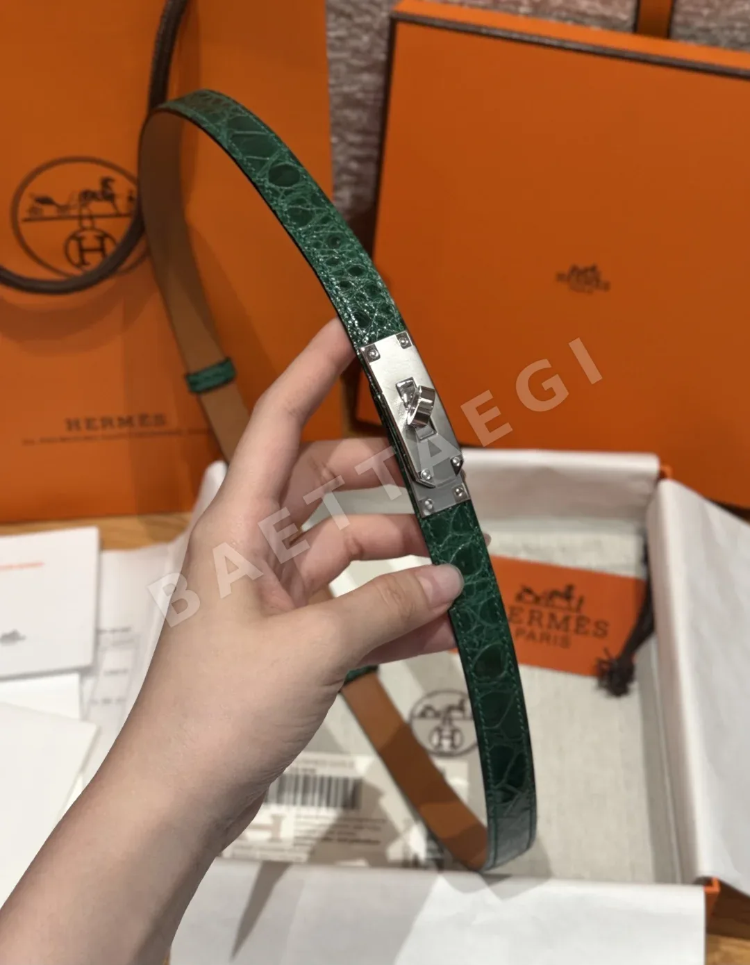 에르메스 켈리 크로커다일 벨트 상세 이미지 5