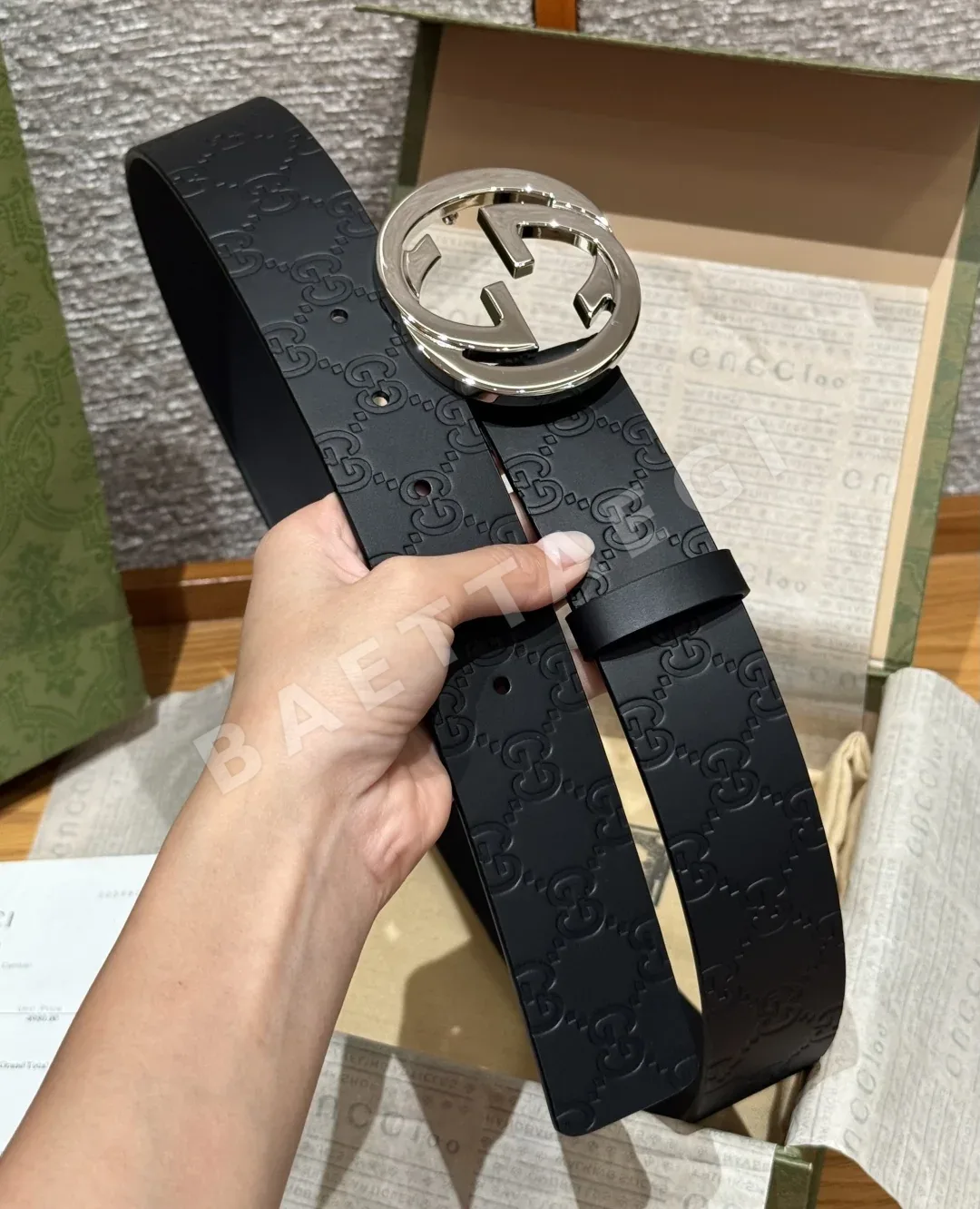구찌 더블 G 버클 소가죽 벨트 4 CM 상세 이미지 5
