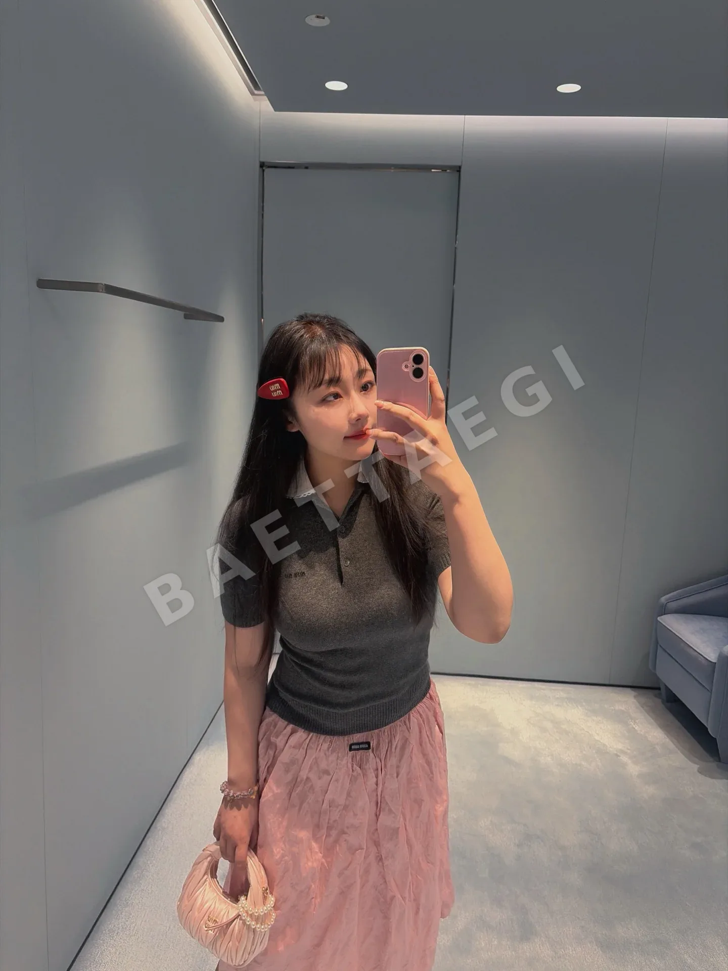 미우미우 컬러 블록 캐시미어 반팔 폴로셔츠 상세 이미지 7
