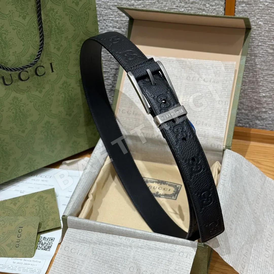 구찌 스퀘어 버클 GG 프린트 엠보싱 소가죽 벨트 상세 이미지 4