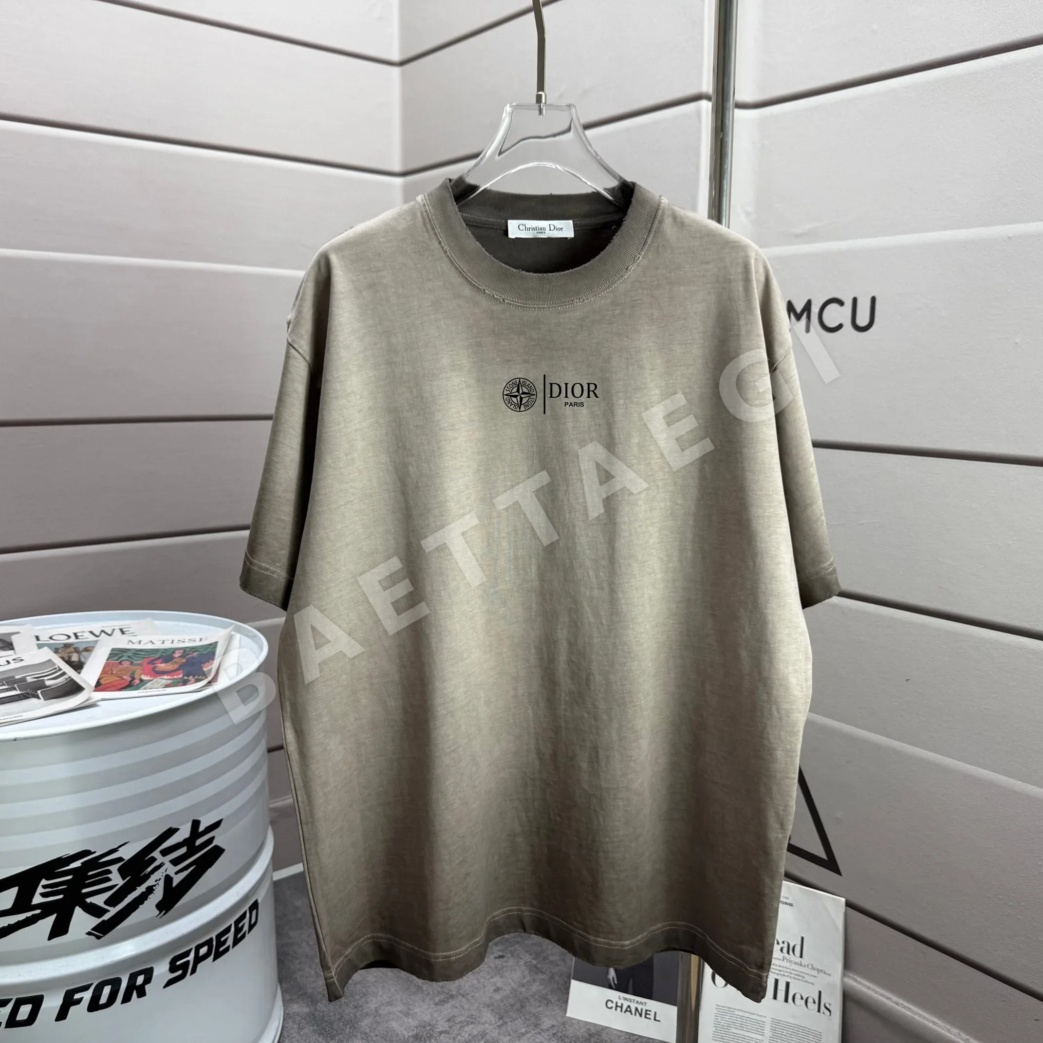 디올 워싱 데미지 가공 크루넥 반팔 티셔츠 47516