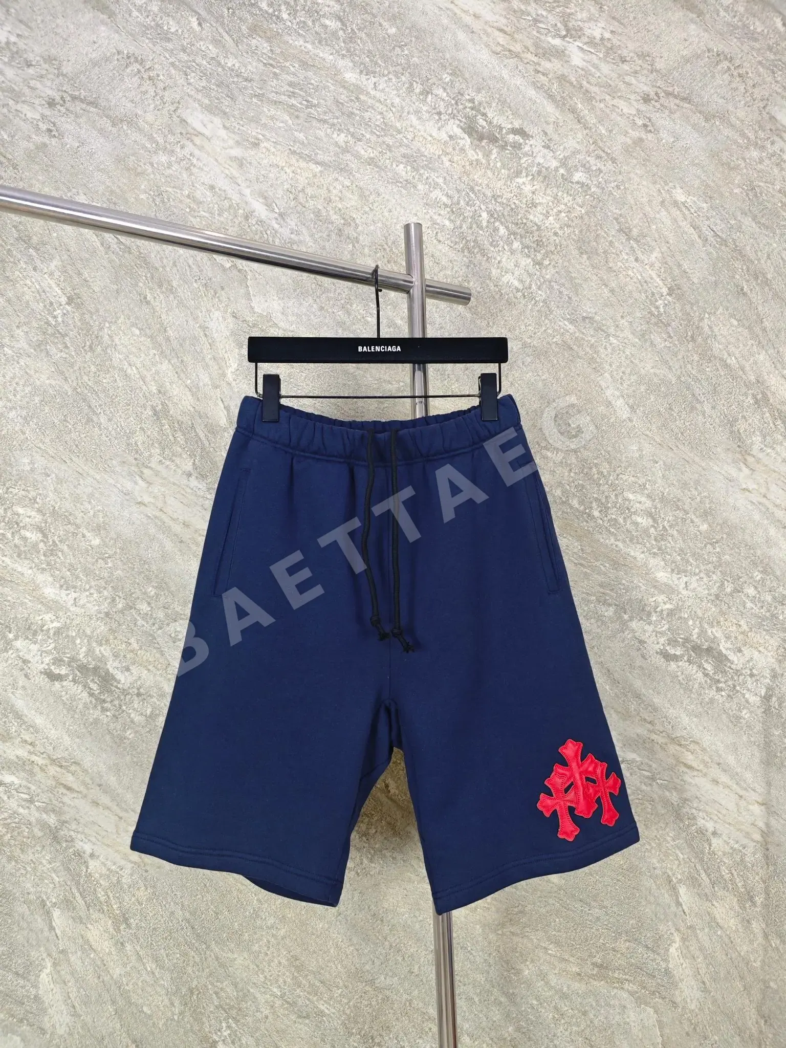 크롬하츠 꽃무늬 네이비 블루 램스킨 은장 반바지 상세 이미지 1