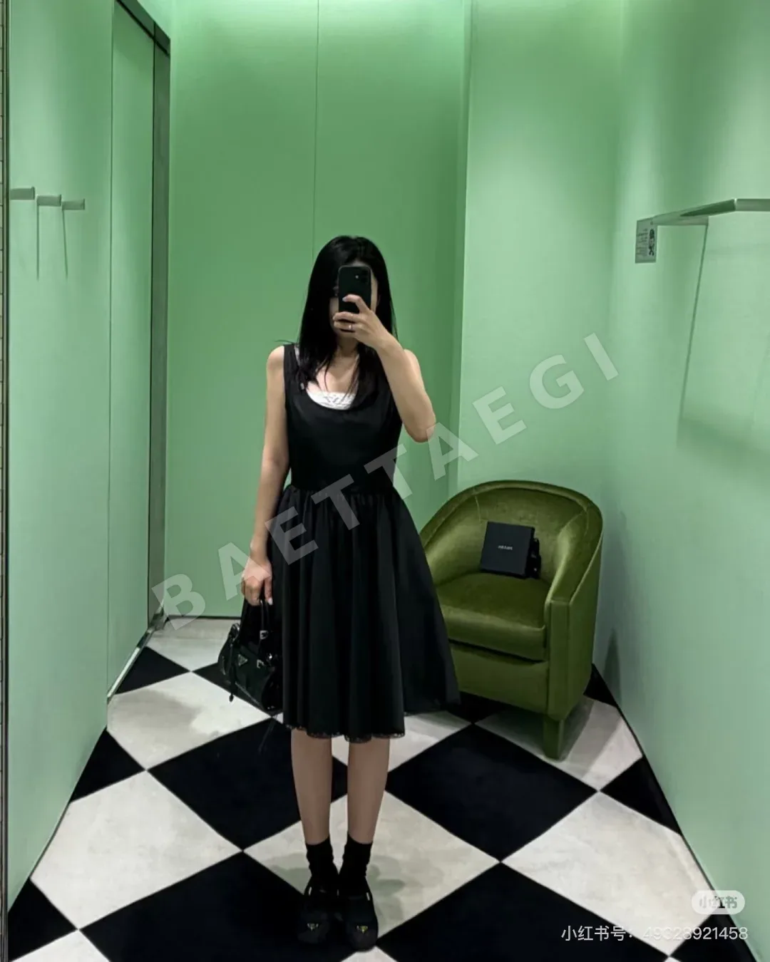 프라다 레이스 트림 플리츠 미니 나일론 원피스 상세 이미지 6