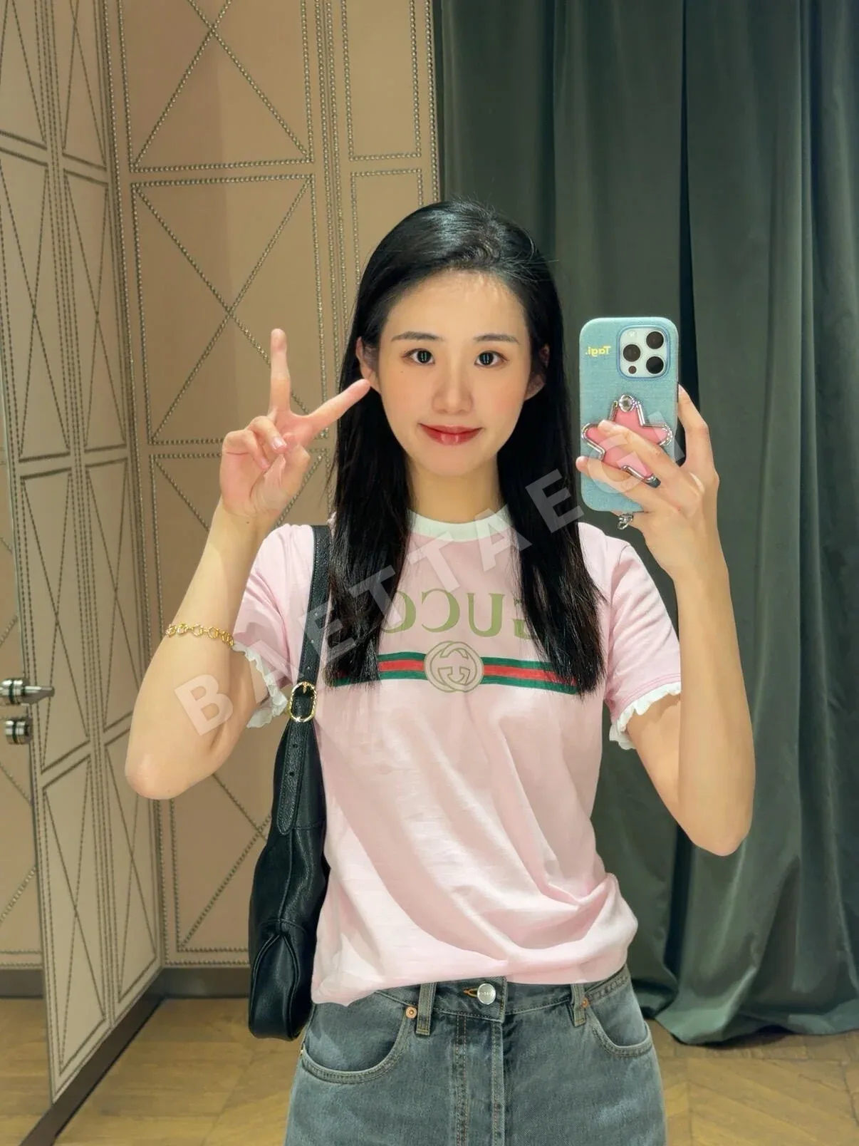 구찌 프린트 프릴 크루넥 반팔 티셔츠 상세 이미지 8