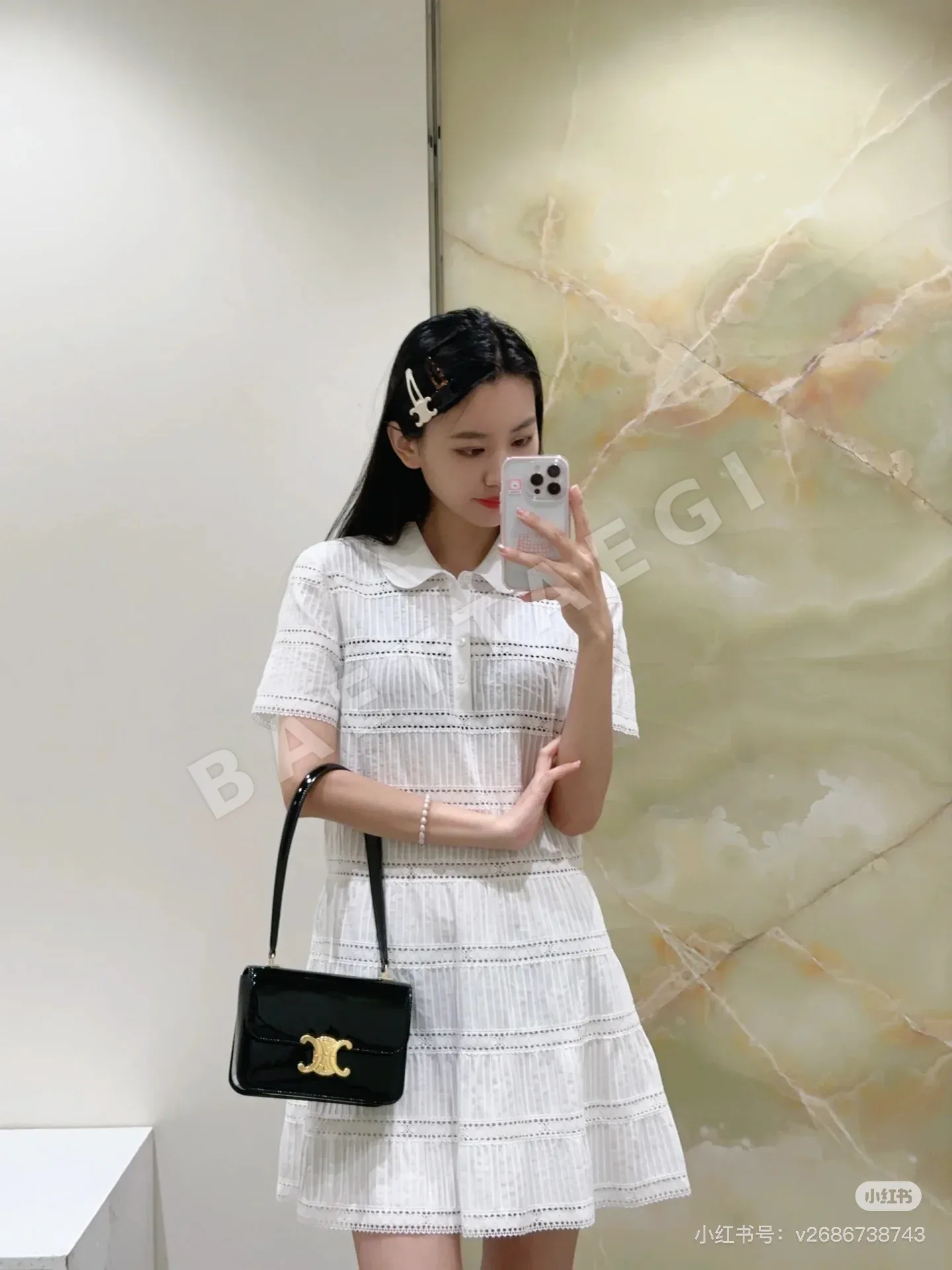 셀린느 레이스 펀칭 패치워크 반팔 원피스 상세 이미지 5