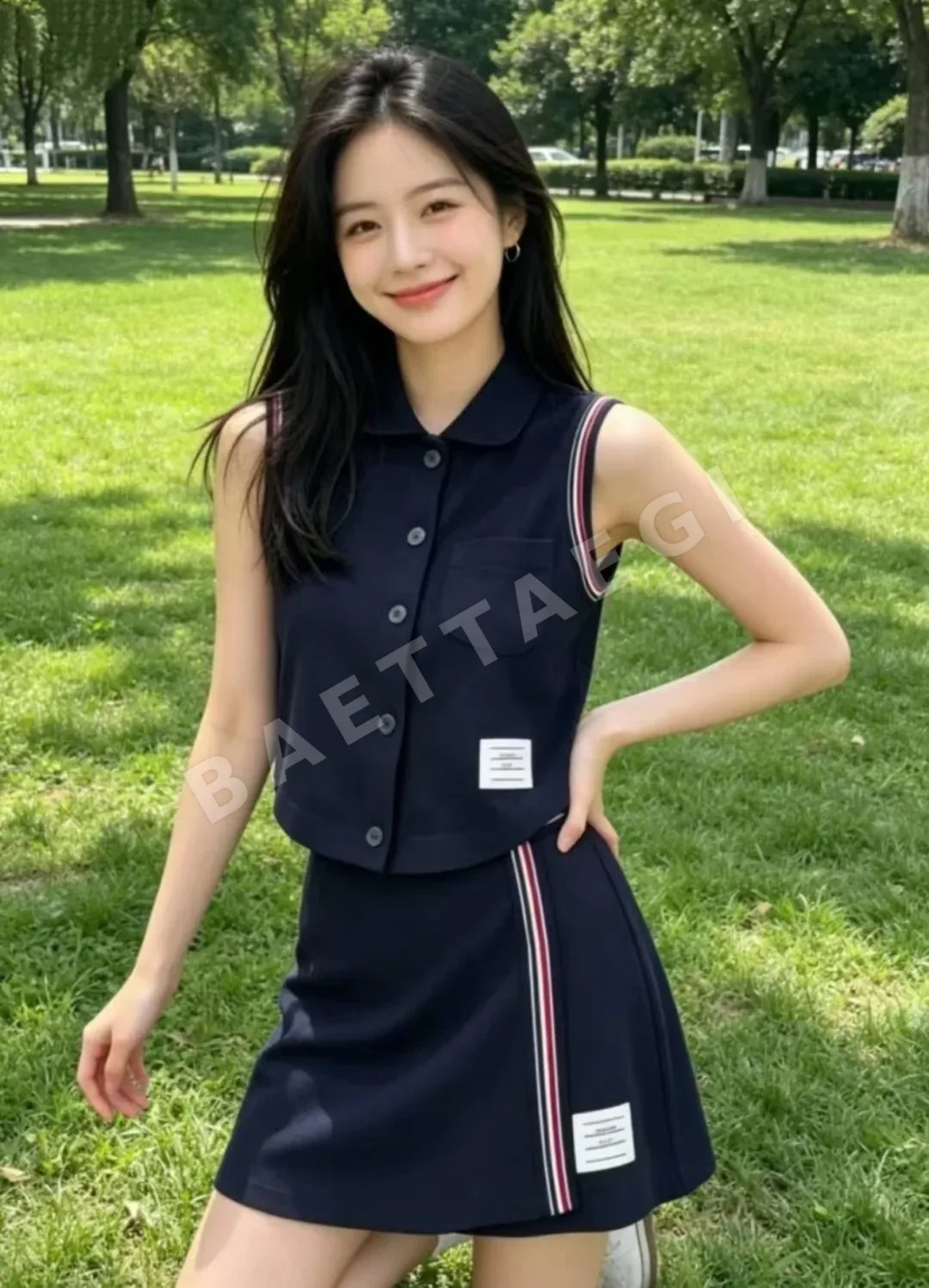 톰브라운 컬러 블록 리본 미디 스커트 상세 이미지 3