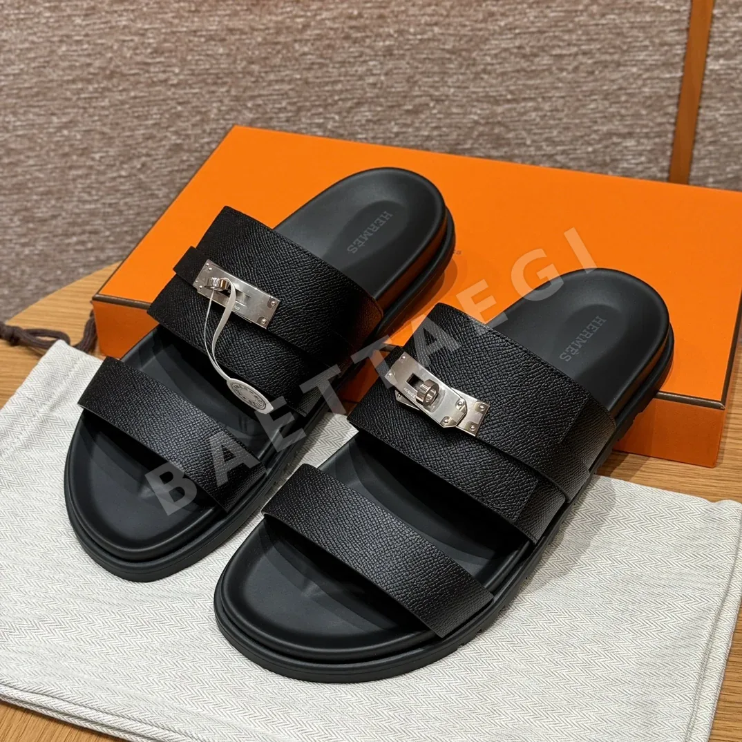 에르메스 잭슨 샌들 블랙 카프스킨 실버 하드웨어 165742