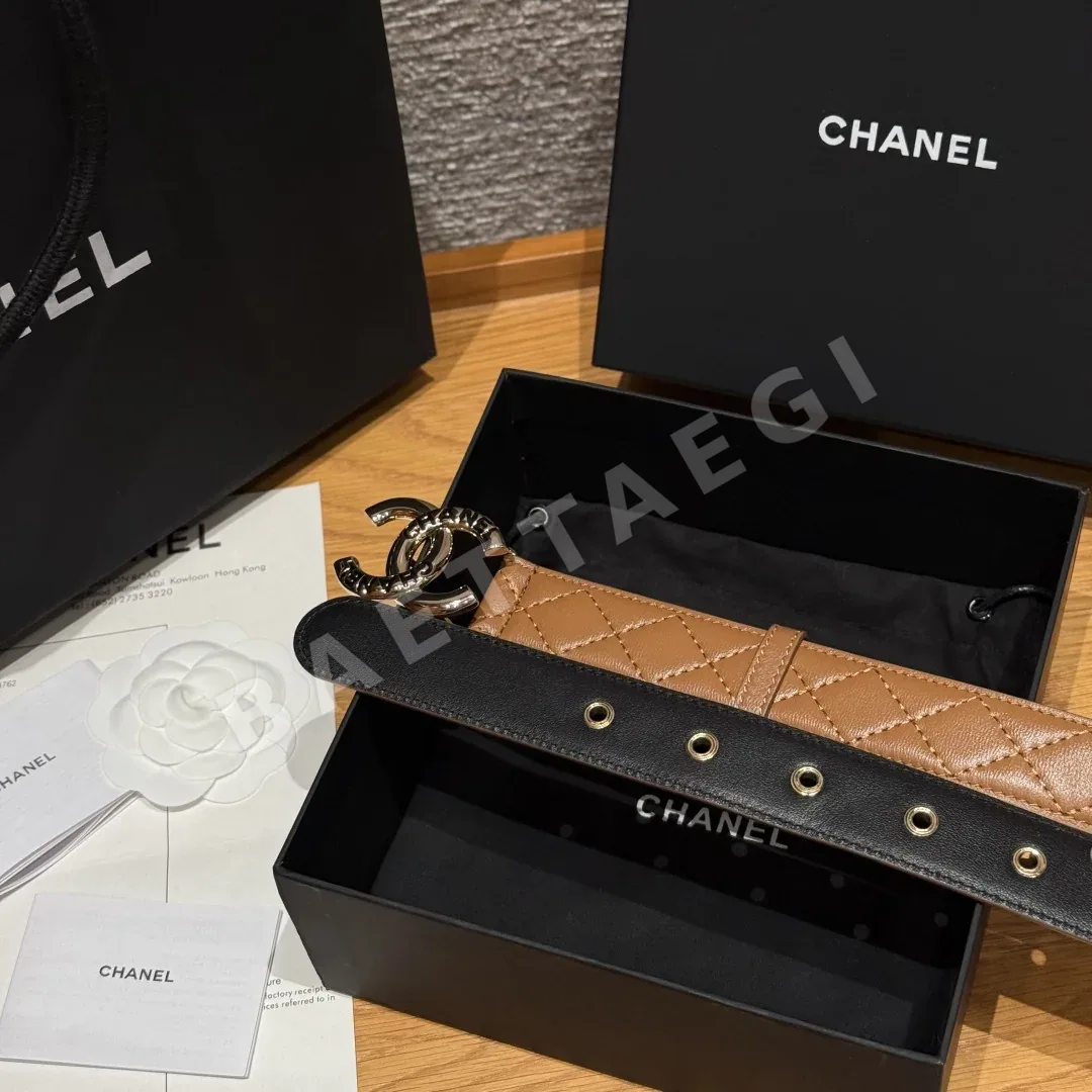 샤넬 더블 C 메탈 로고 램스킨 벨트 상세 이미지 4