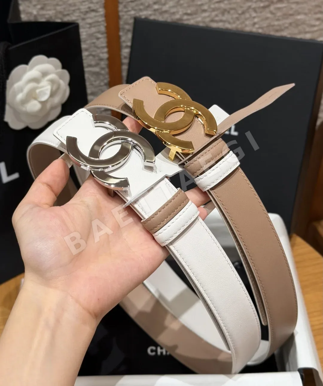 샤넬 더블 C 버클 가죽 벨트 177203