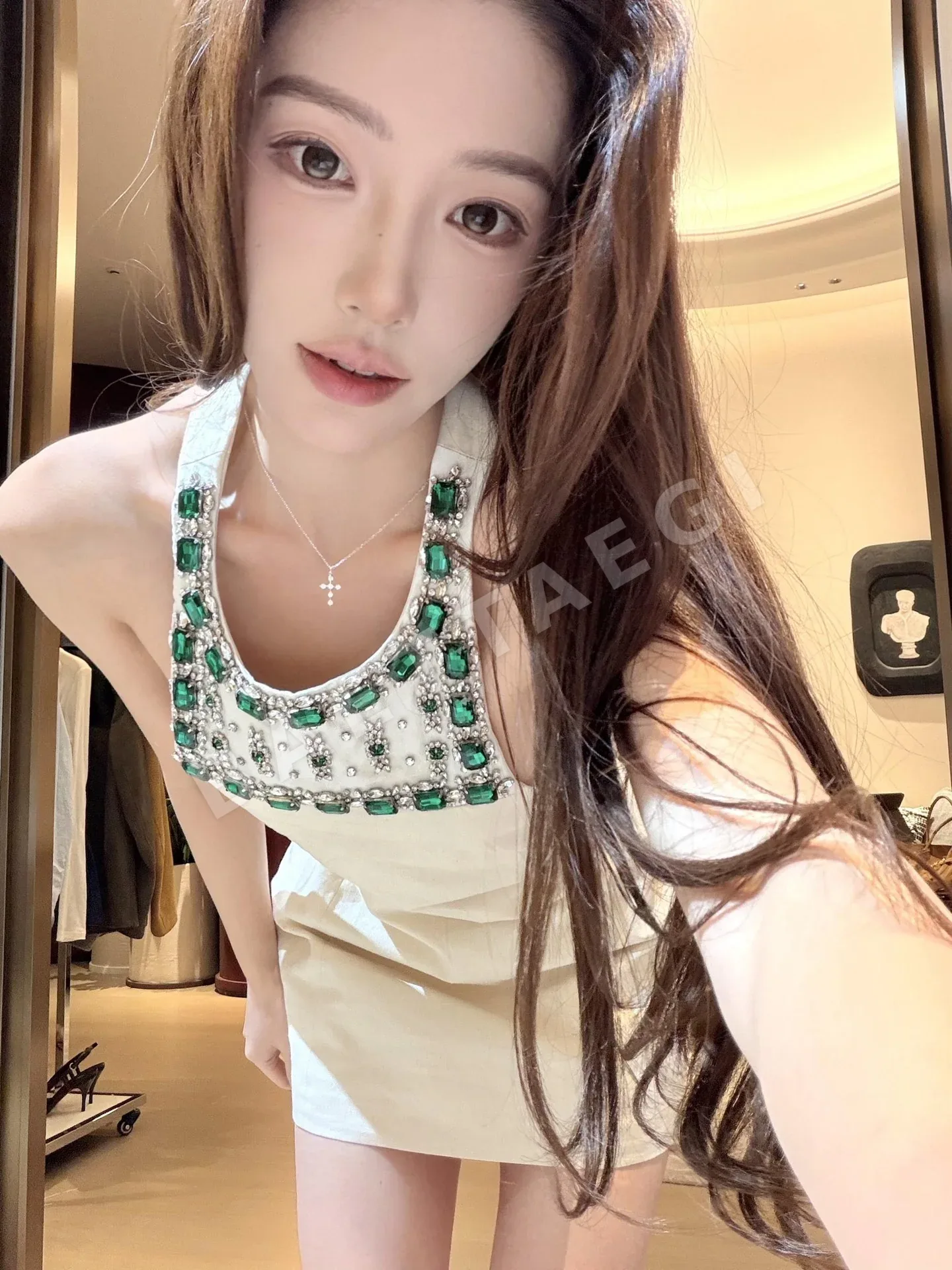 미우미우 A라인 폴로 카라 민소매 원피스 상세 이미지 2