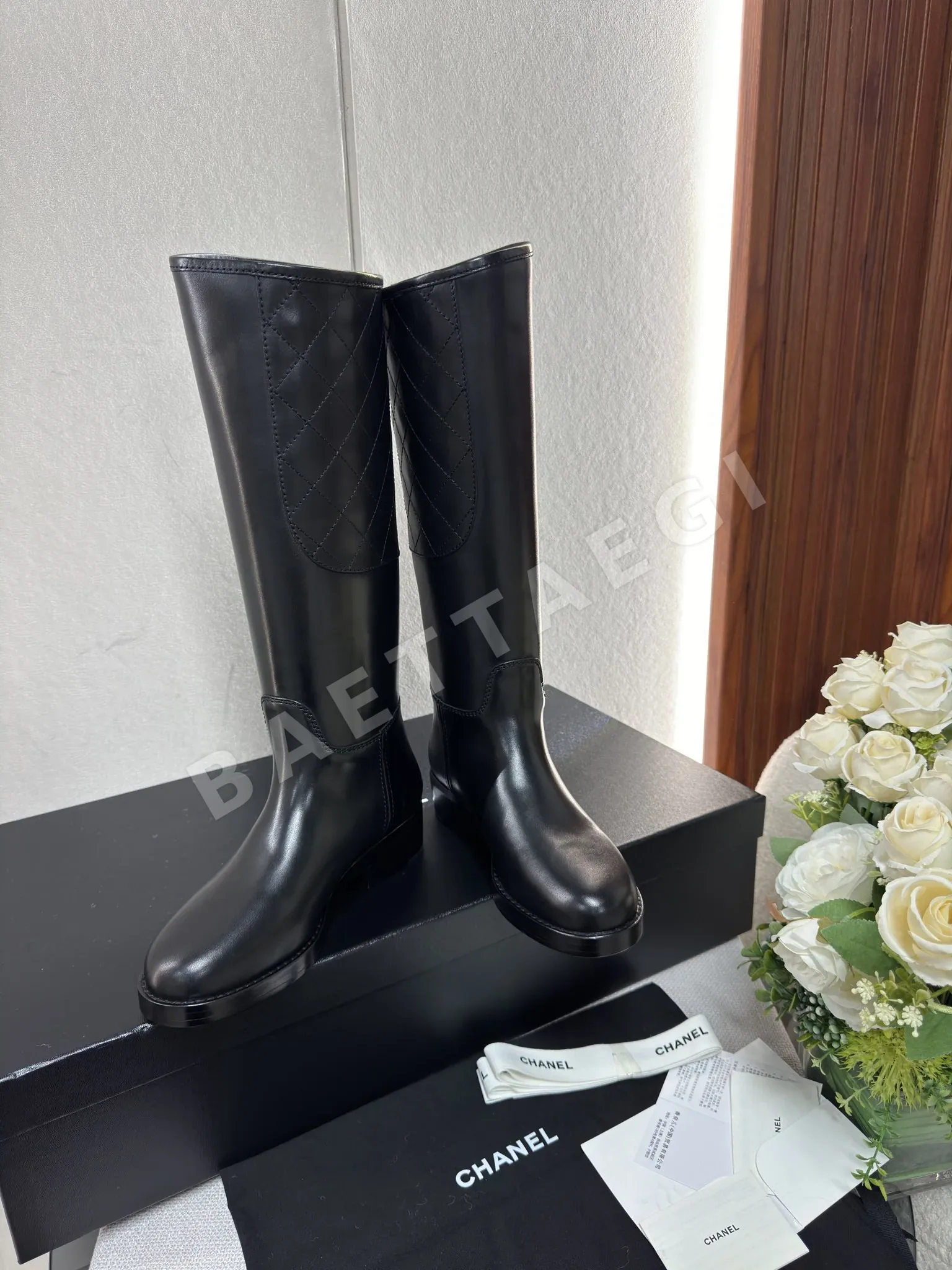샤넬 송아지가죽 퀼팅 니하이 라이딩 부츠 상세 이미지 2