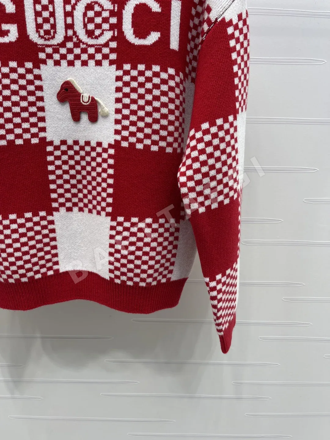 구찌 여성 울 니트 체크 패턴 풀오버 상세 이미지 6