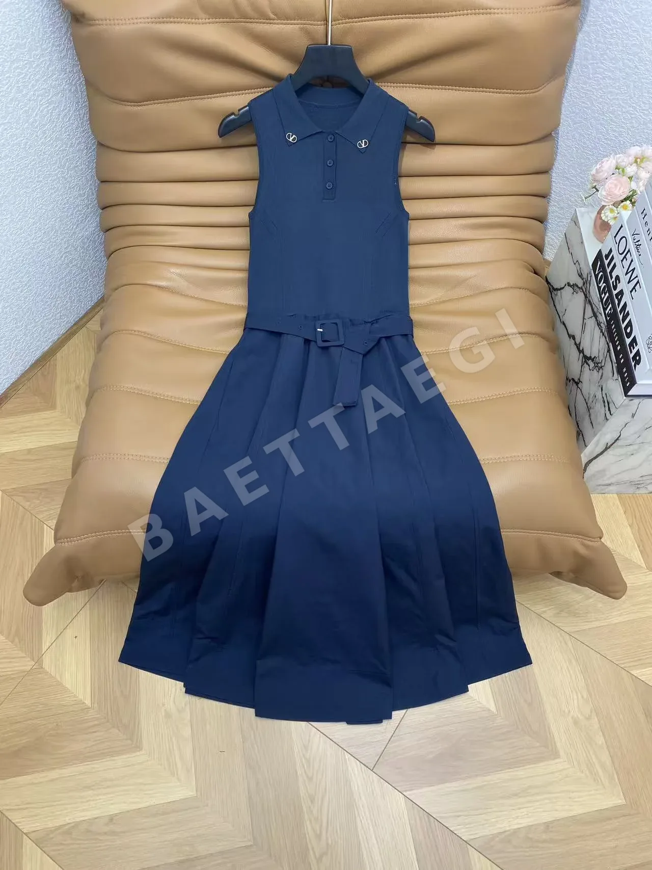 발렌티노 울 코튼 혼방 민소매 맥시 원피스 상세 이미지 4