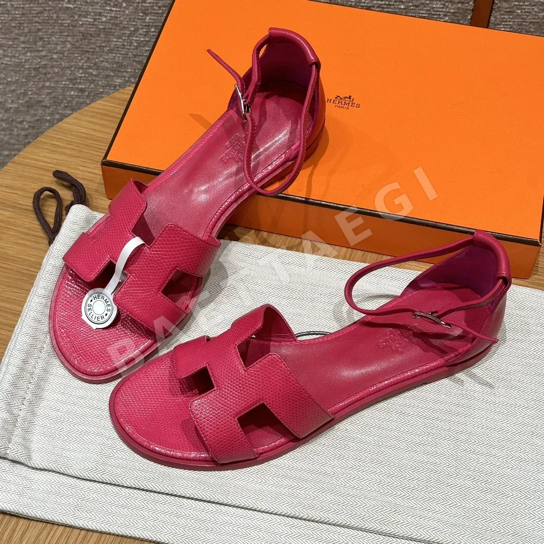 에르메스 산토리니 샌들 로즈레드 도마뱀 상세 이미지 8