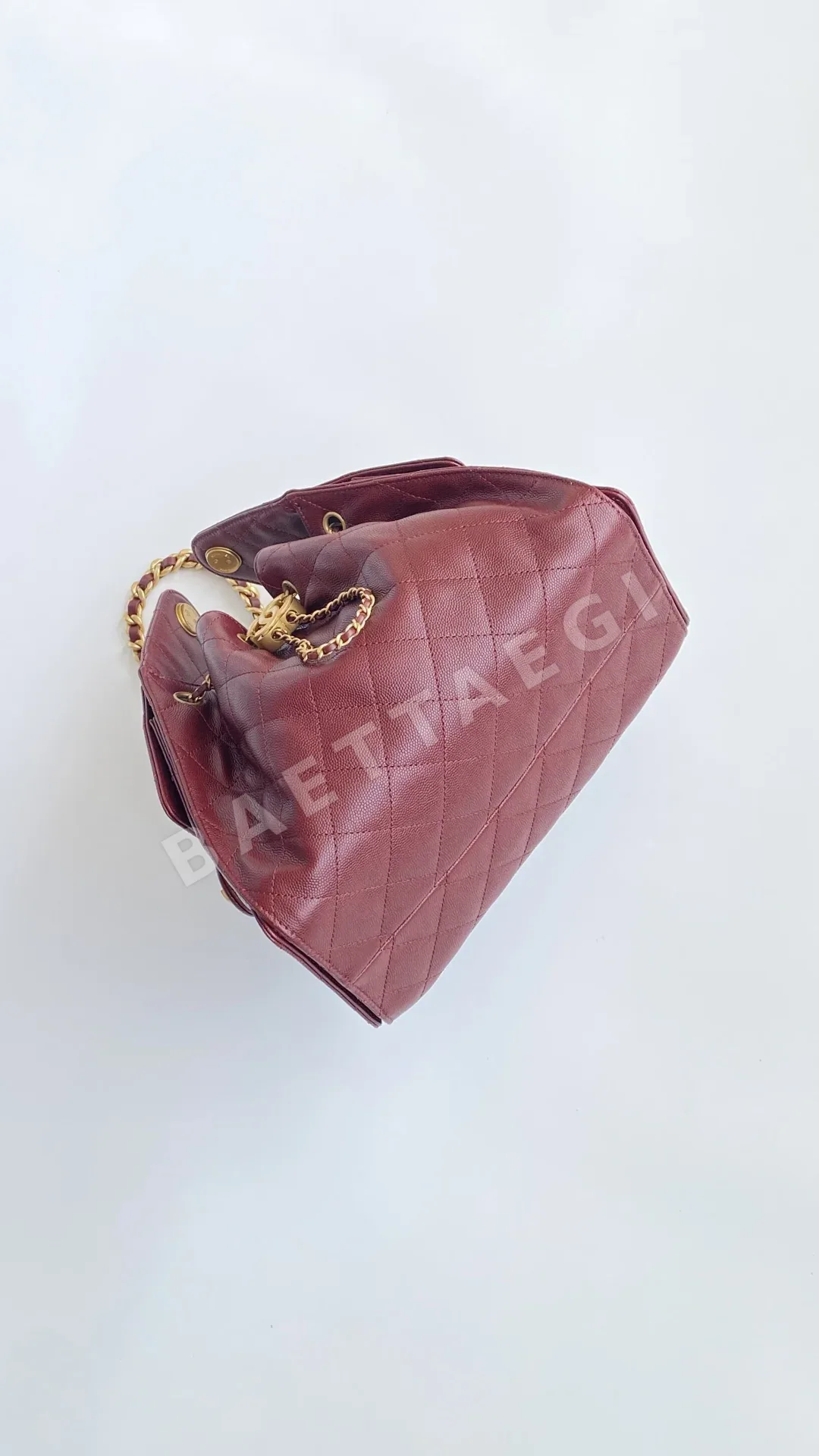 샤넬 버건디 레드 캐비어 가죽 스몰 가방 상세 이미지 7