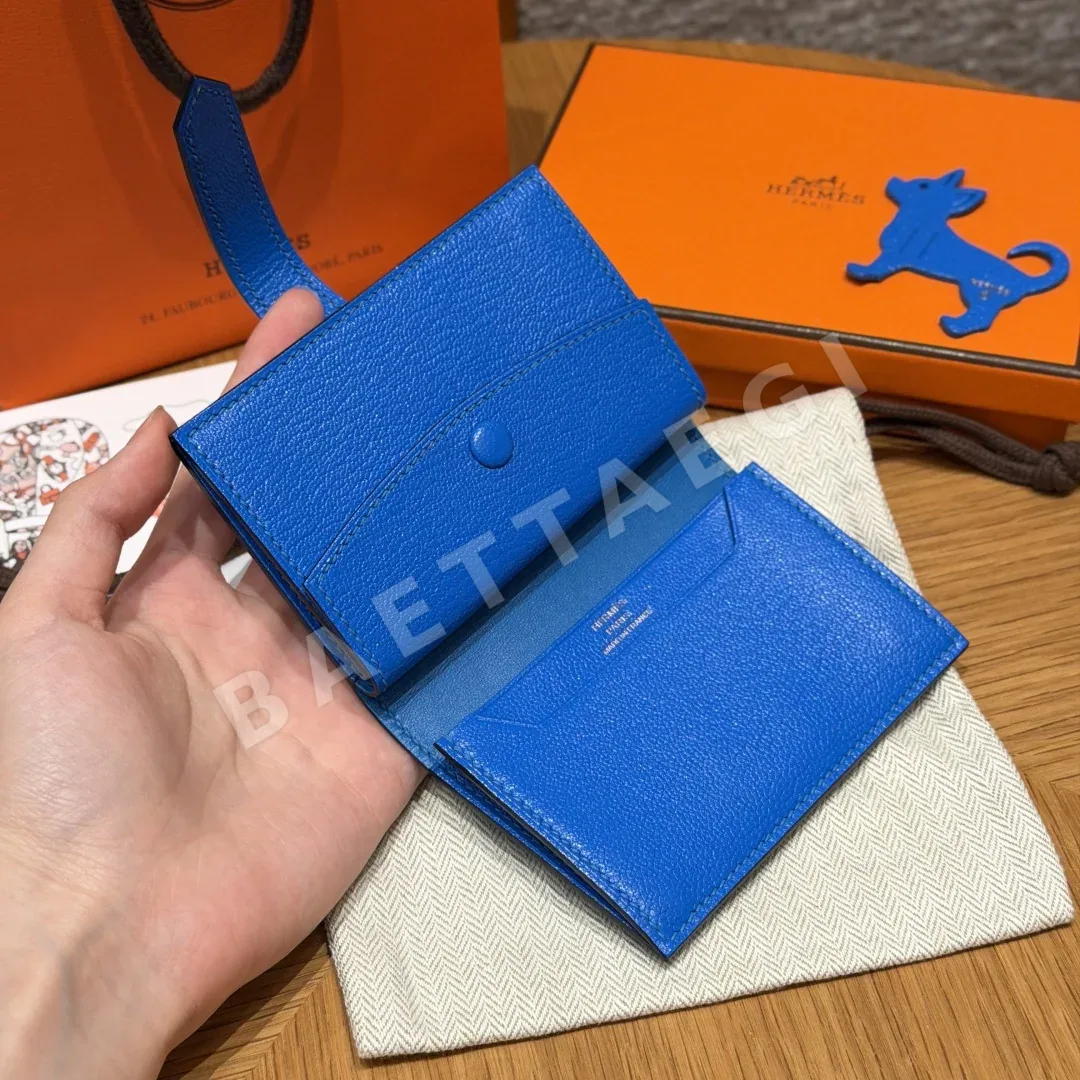 에르메스 베안 카드홀더 미니 블루 하이드라 염소가죽 지갑 상세 이미지 7