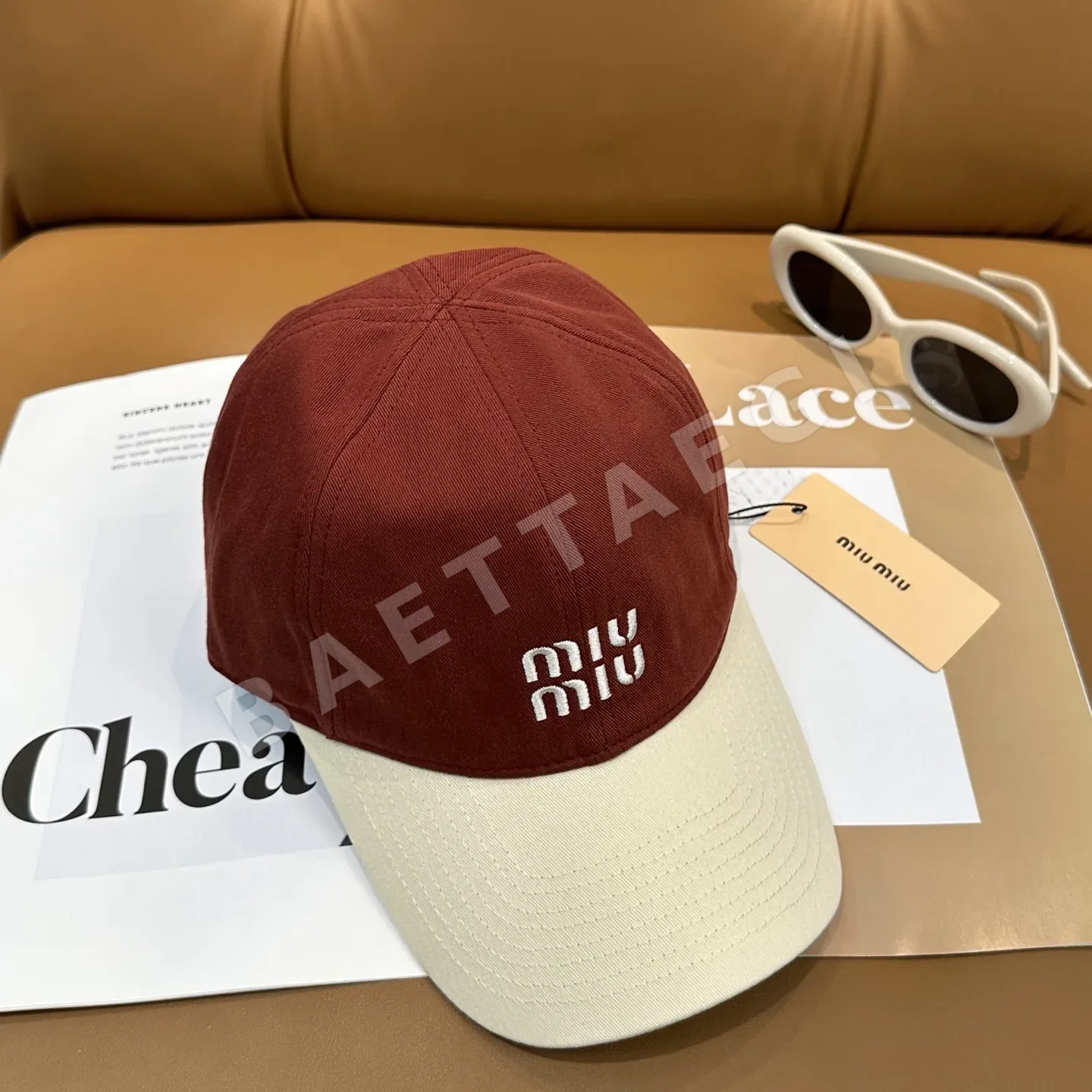 미우미우 컬러 블록 자수 베이스볼 모자 상세 이미지 5