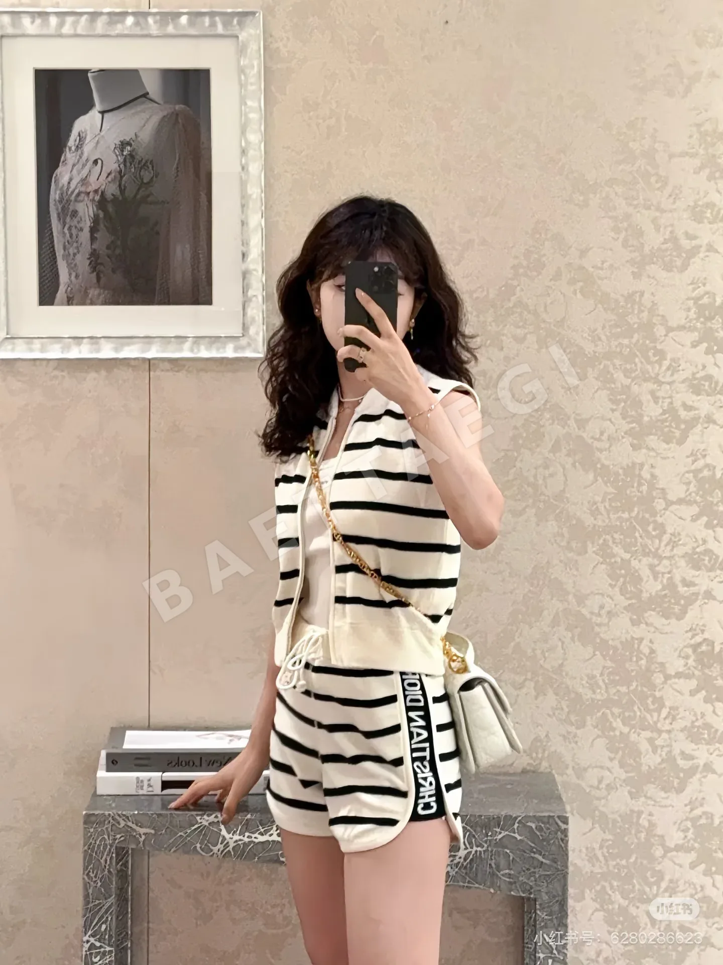 디올 드로스트링 스트라이프 여성 바지 상세 이미지 4