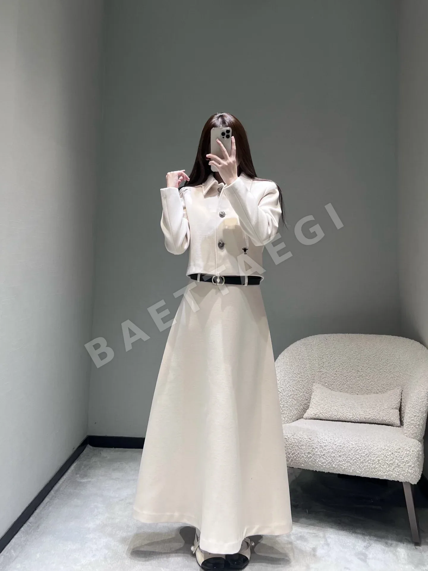 디올 CD 라이트 살구색 하이웨스트 스커트 상세 이미지 3