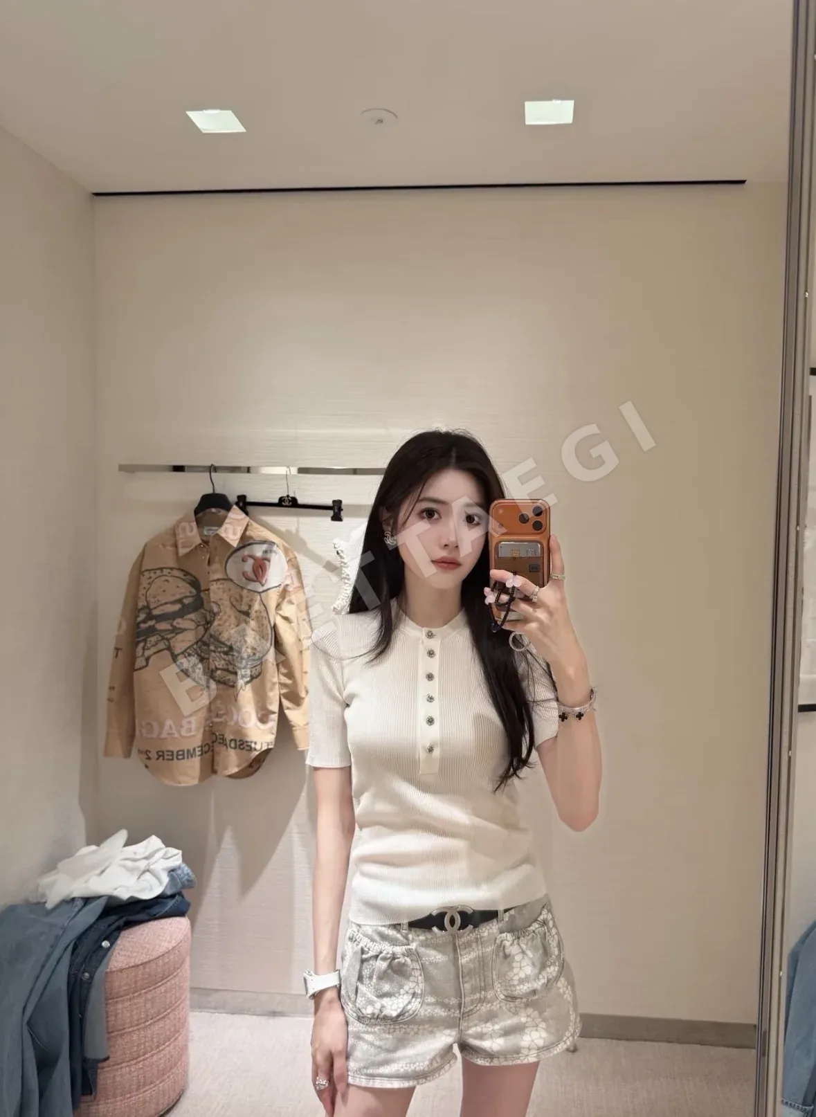 샤넬 리브 니트 여성용 반팔 티셔츠 상세 이미지 5