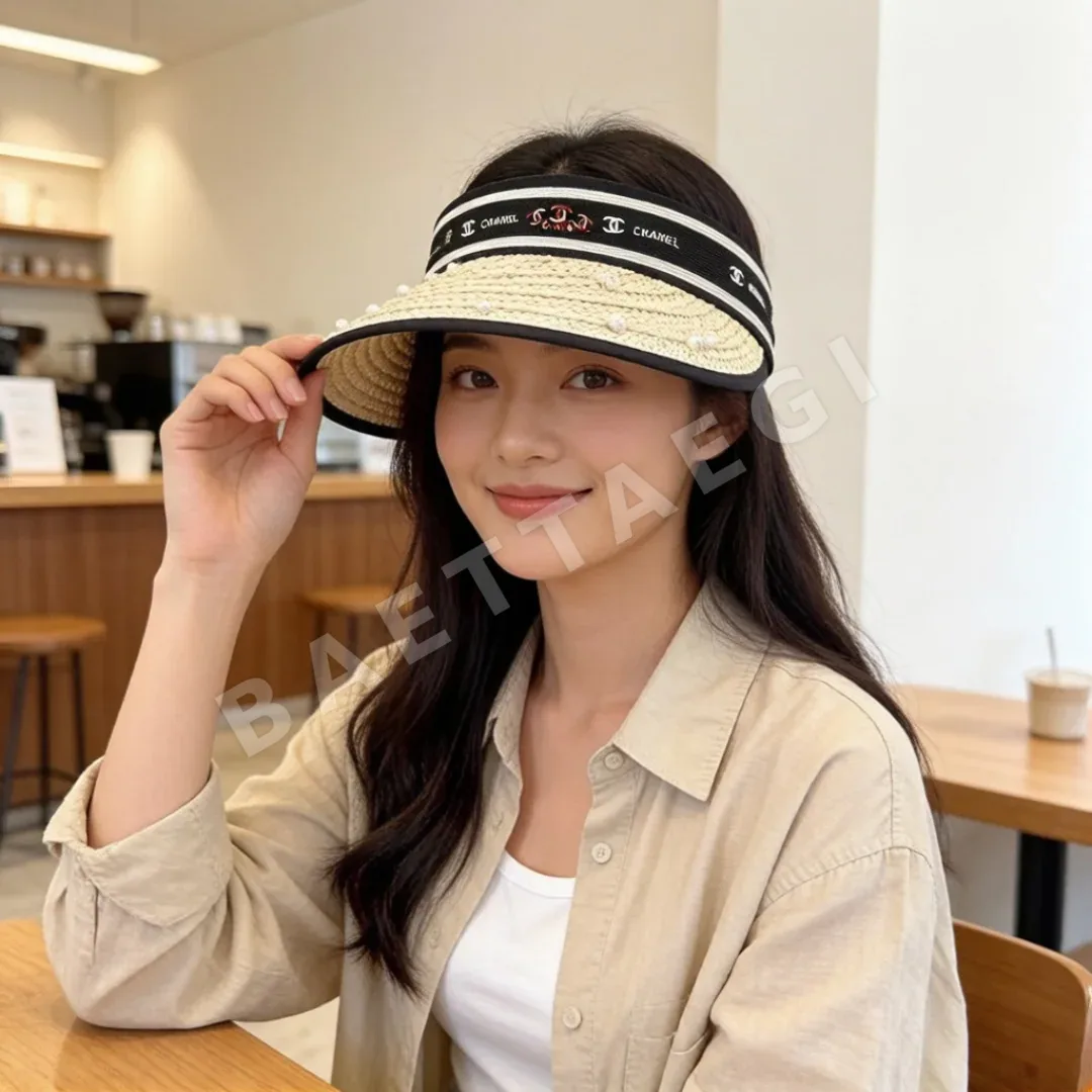 샤넬 진주 장식 오픈 탑 캡 185497