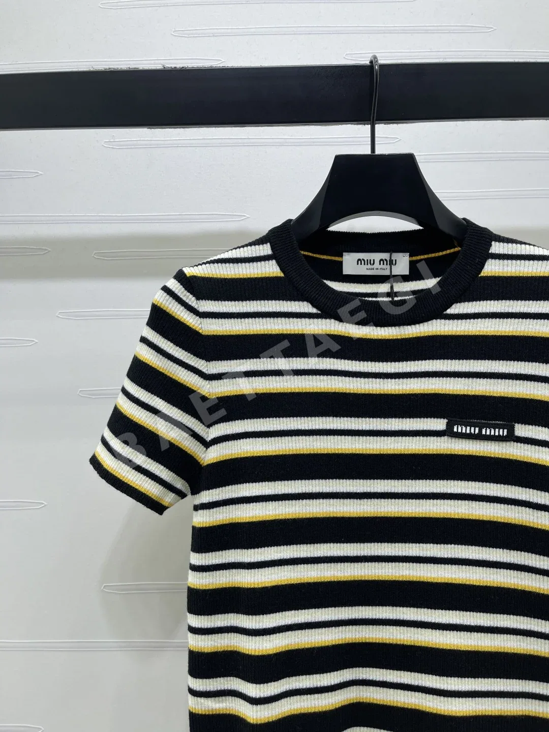 미우미우 컬러 블록 스트라이프 울 니트 반팔 탑 상세 이미지 3