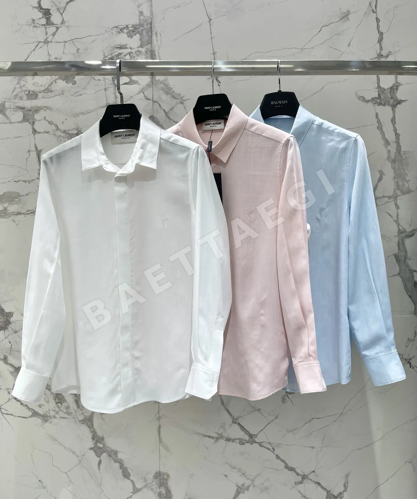 생로랑 자수 로고 여성 실크 셔츠 103340