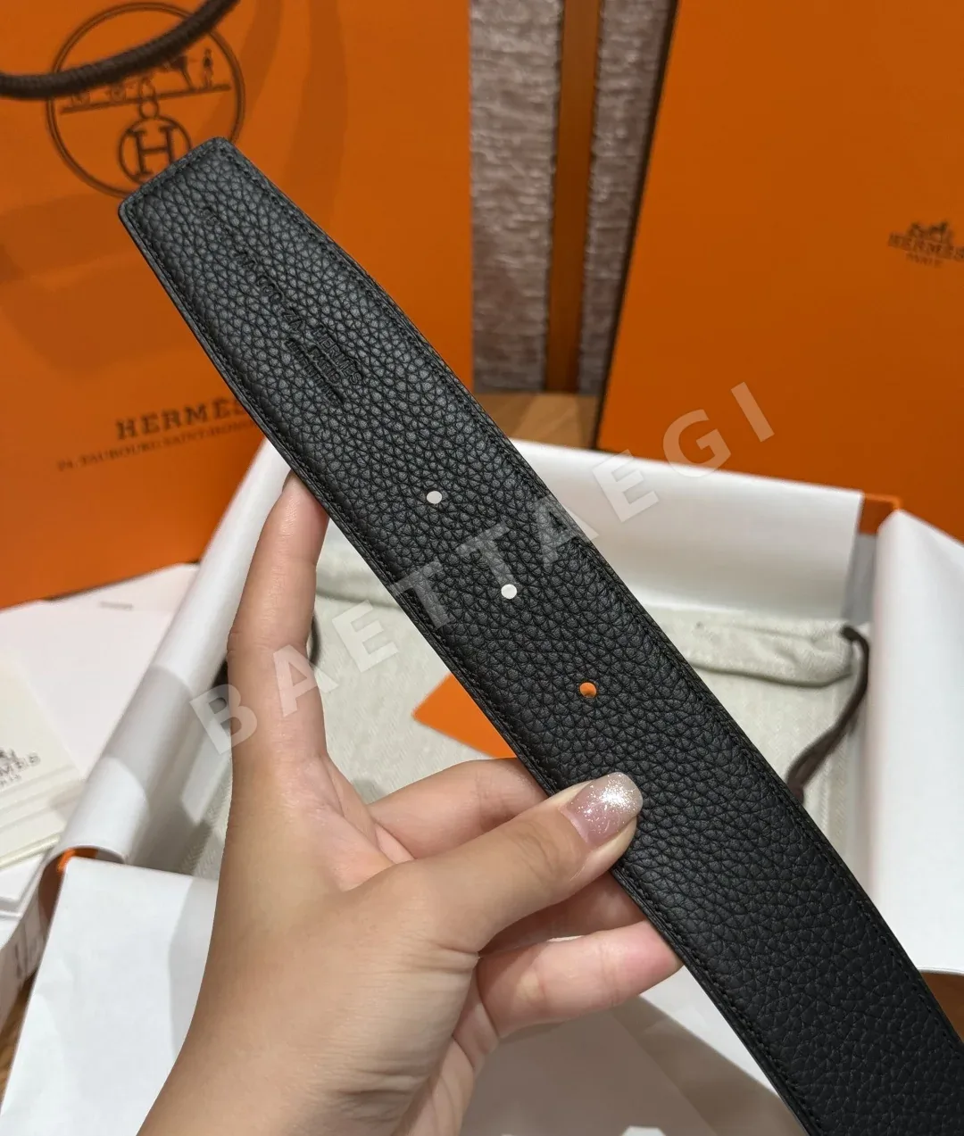 에르메스 H기요셰 실버 버클 양면 가죽 벨트 상세 이미지 10