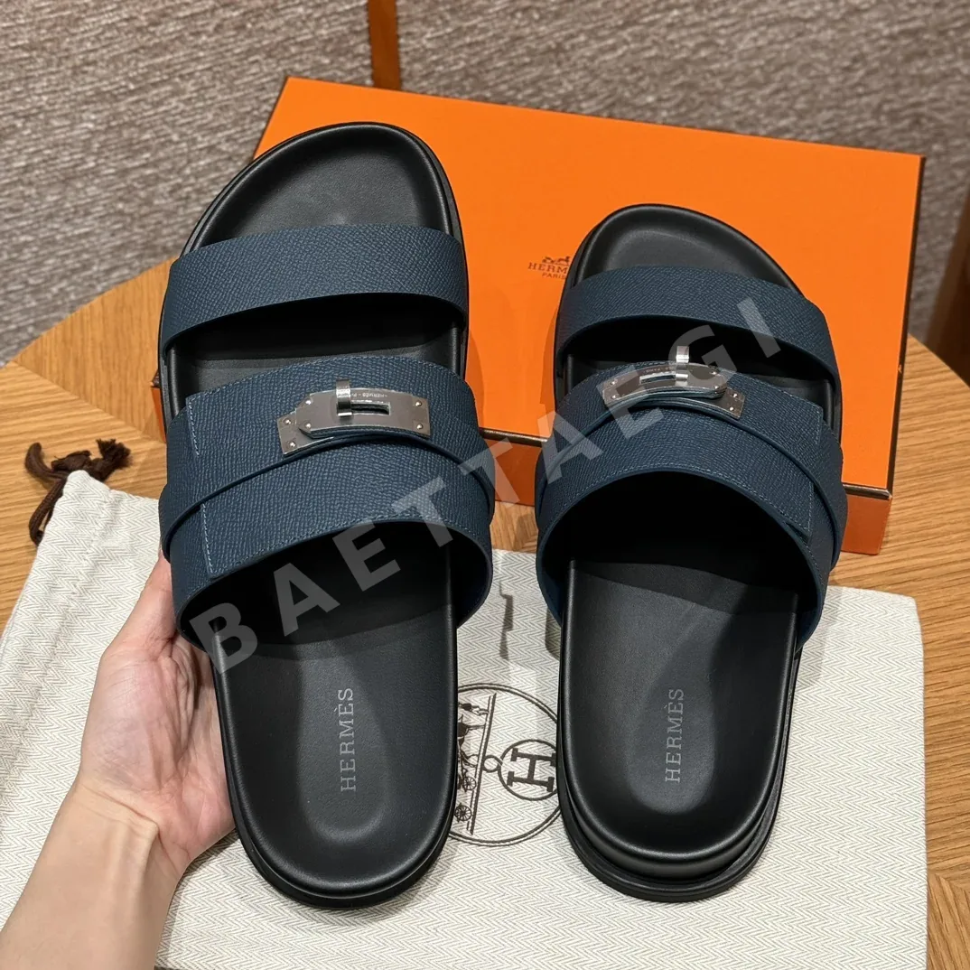 에르메스 잭슨 샌들 네이비 블루 카프스킨 실버 버클 상세 이미지 4