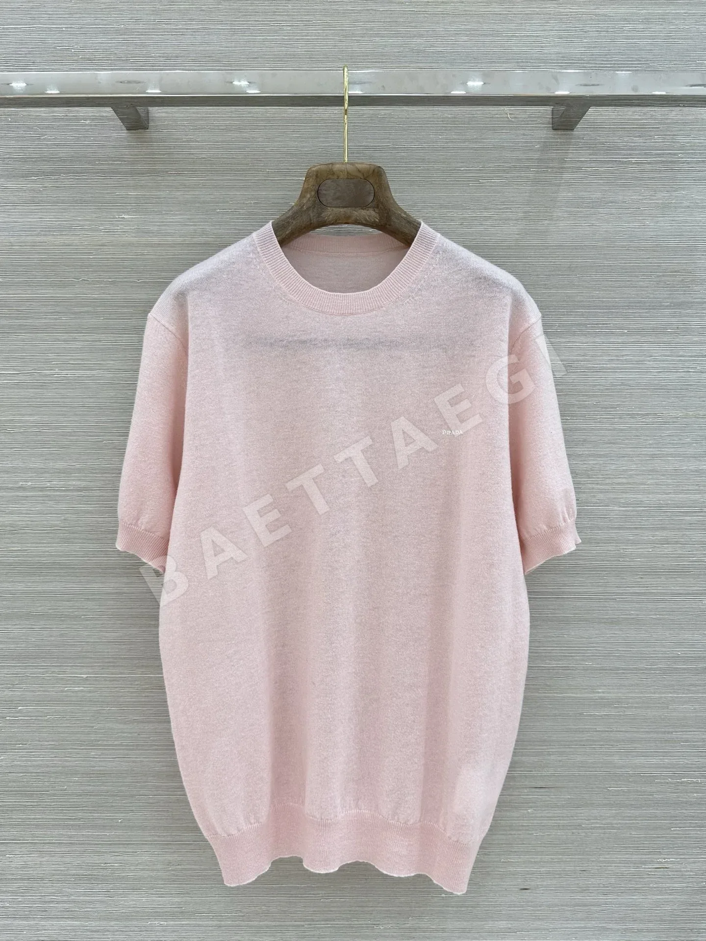 프라다 피치 핑크 실크 라운드넥 반팔 탑 상세 이미지 2
