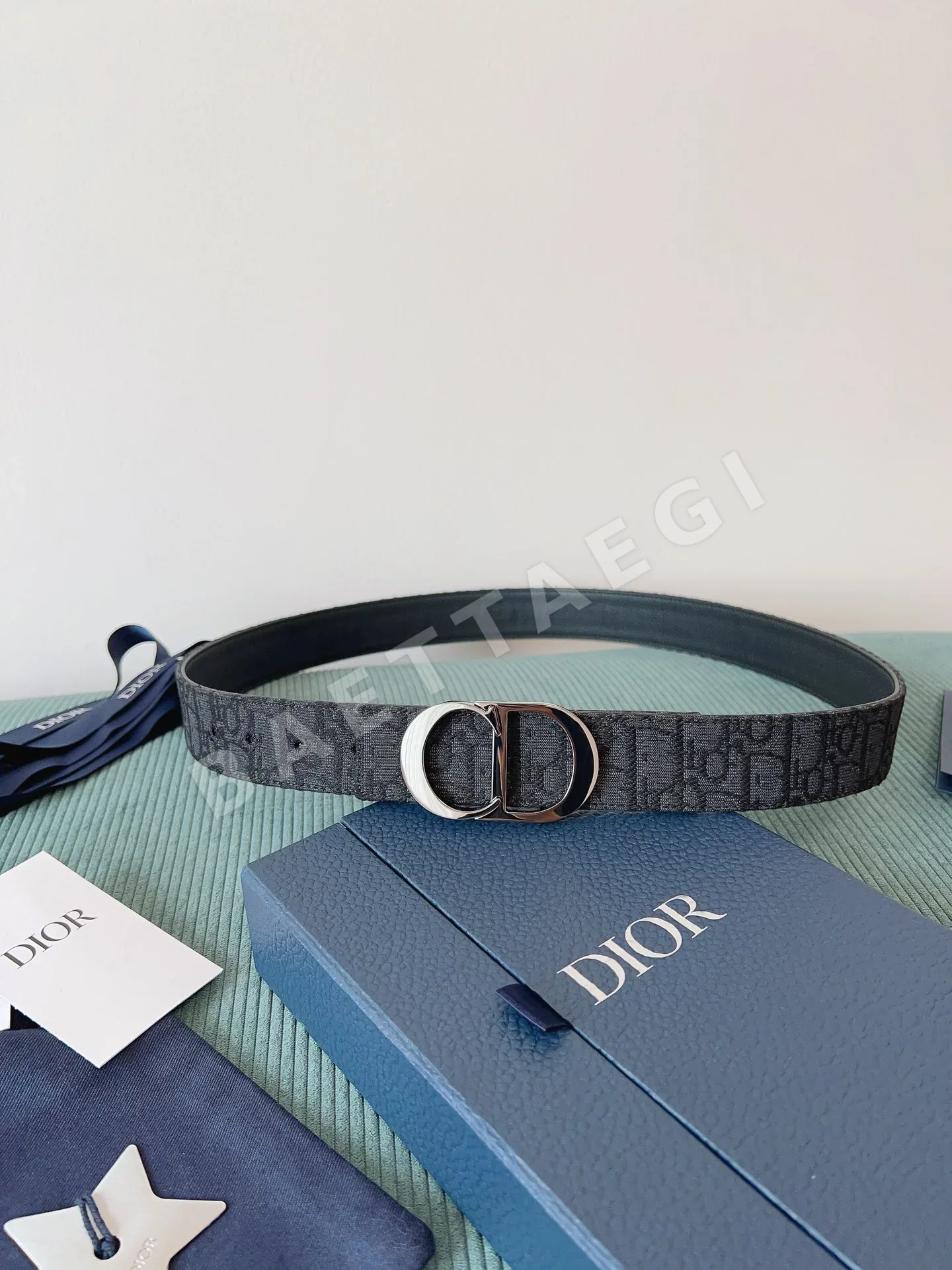 디올 오블리크 캔버스 블랙 송아지가죽 벨트 59855