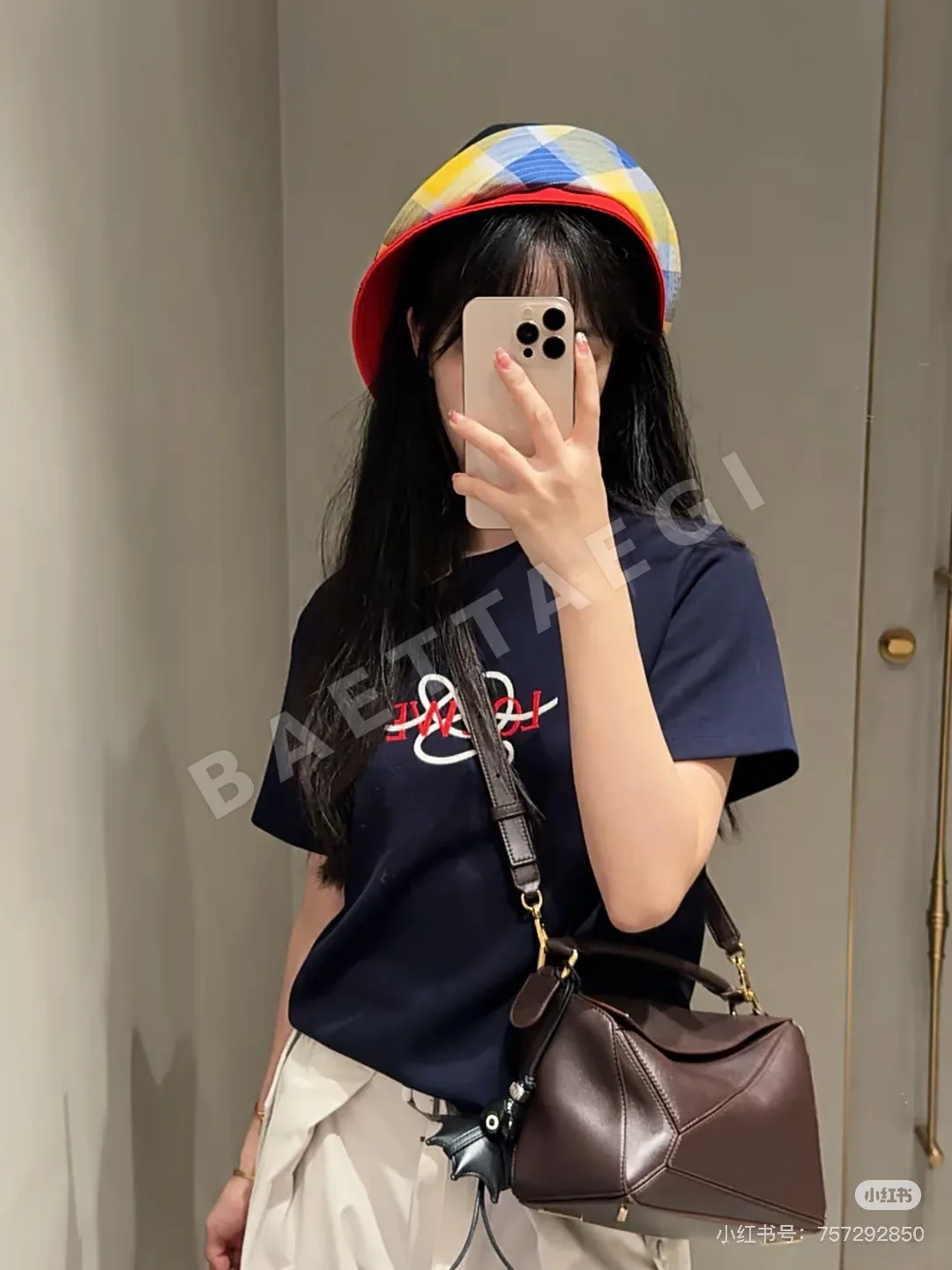 로에베 네이비 자수 코튼 반팔 티셔츠 상세 이미지 3