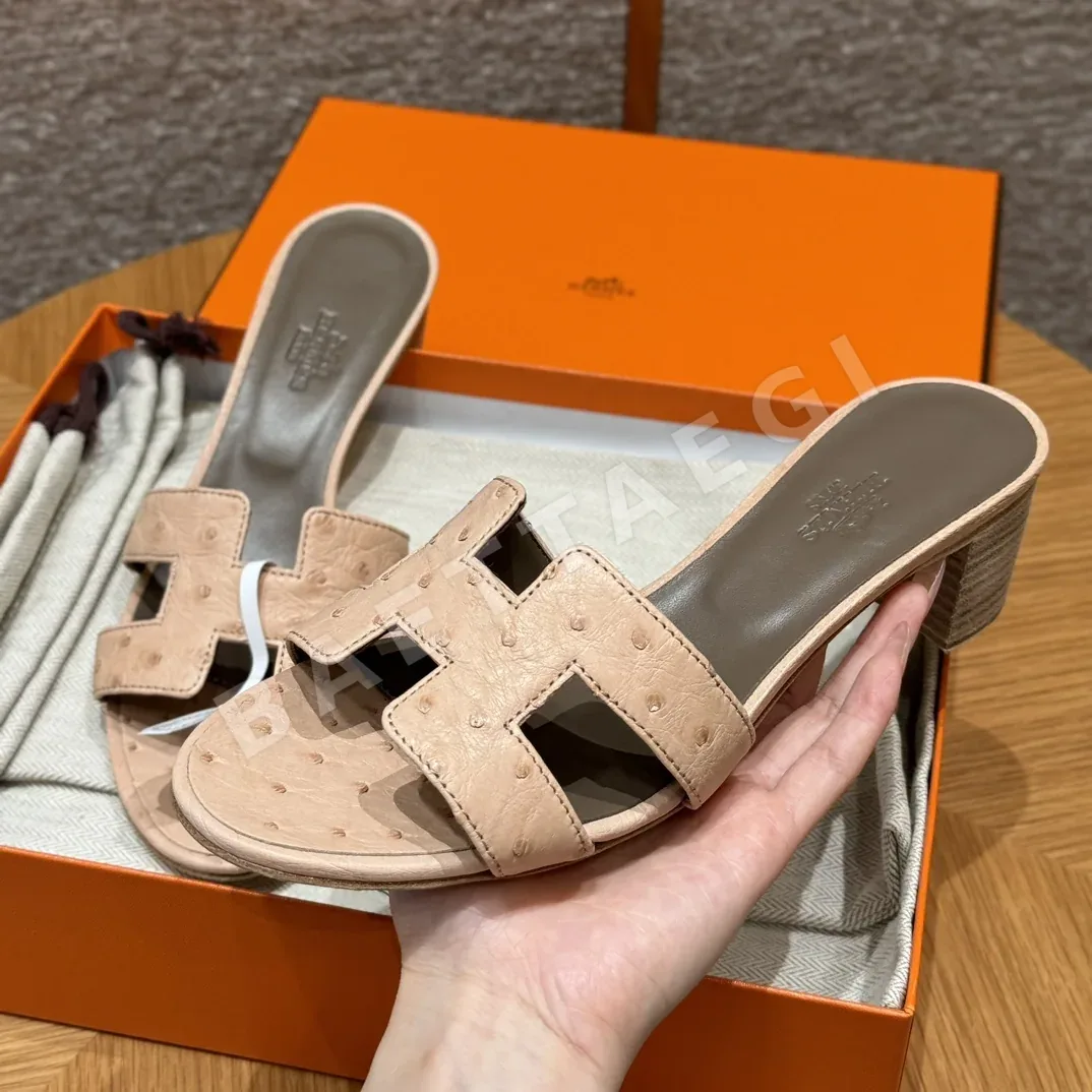 에르메스 오아시스 샌들 로즈파우더 타조 하이힐 상세 이미지 4