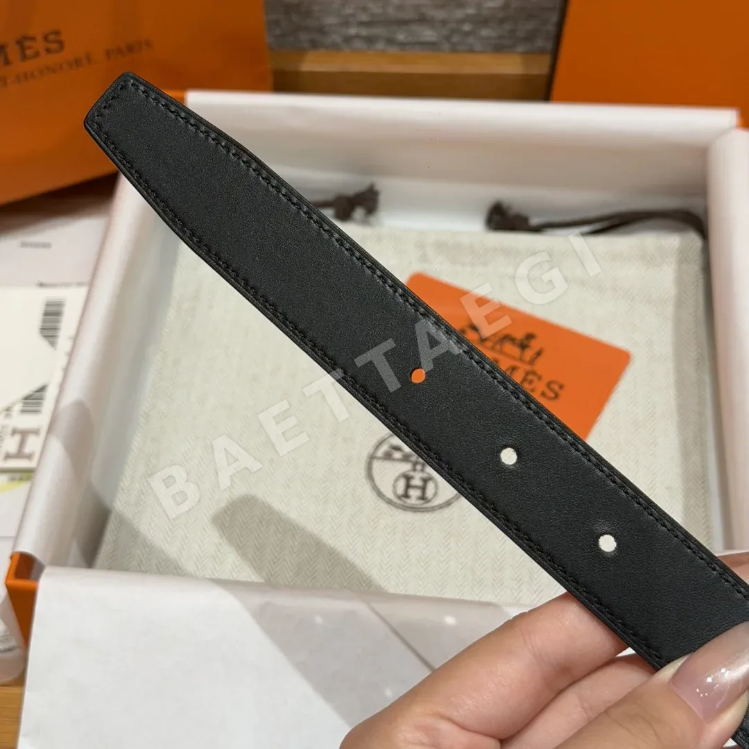 에르메스 H 버클 진주 장식 양면 가죽 벨트 24mm 상세 이미지 8