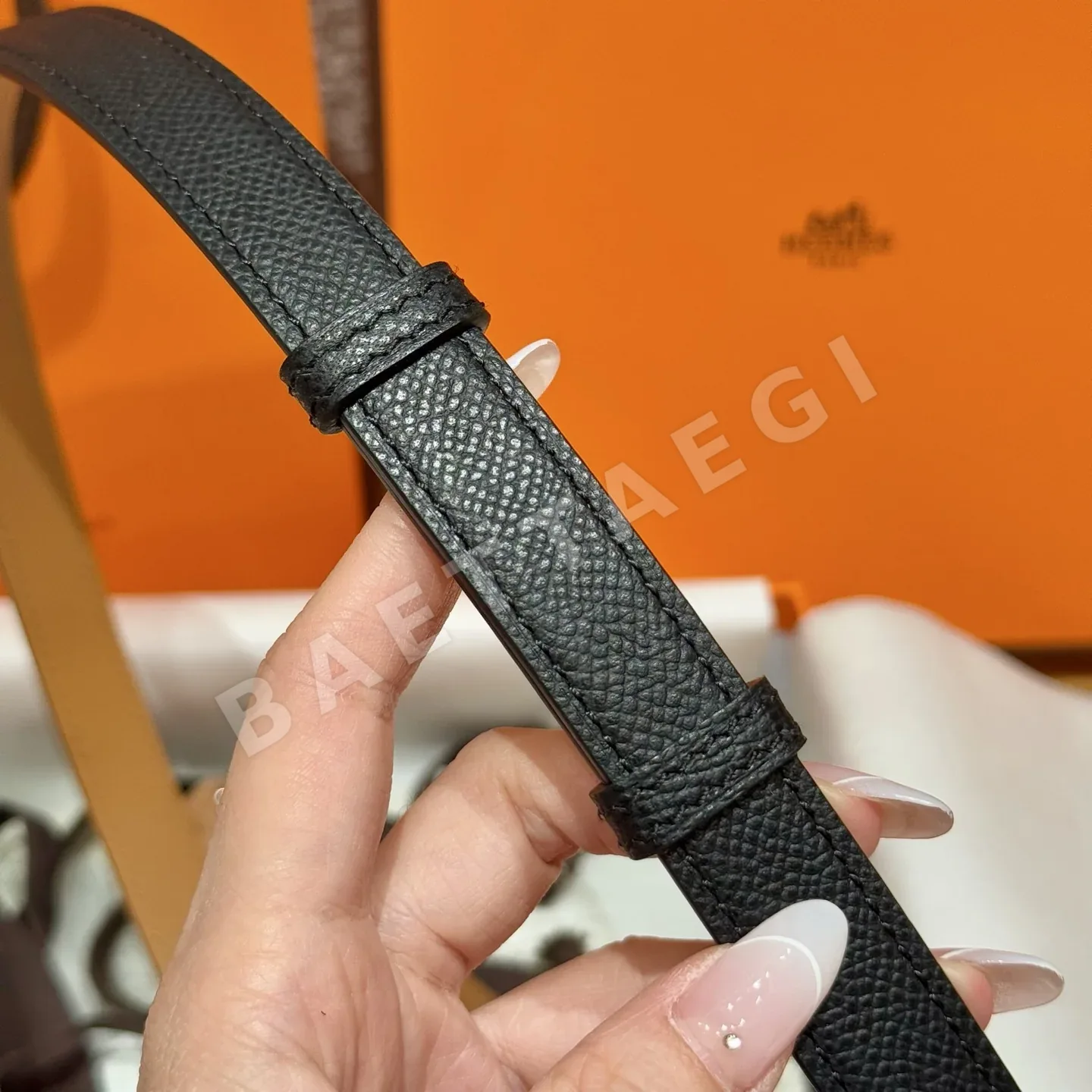 에르메스 18K 골드 장식 앱송 소가죽 벨트 상세 이미지 6