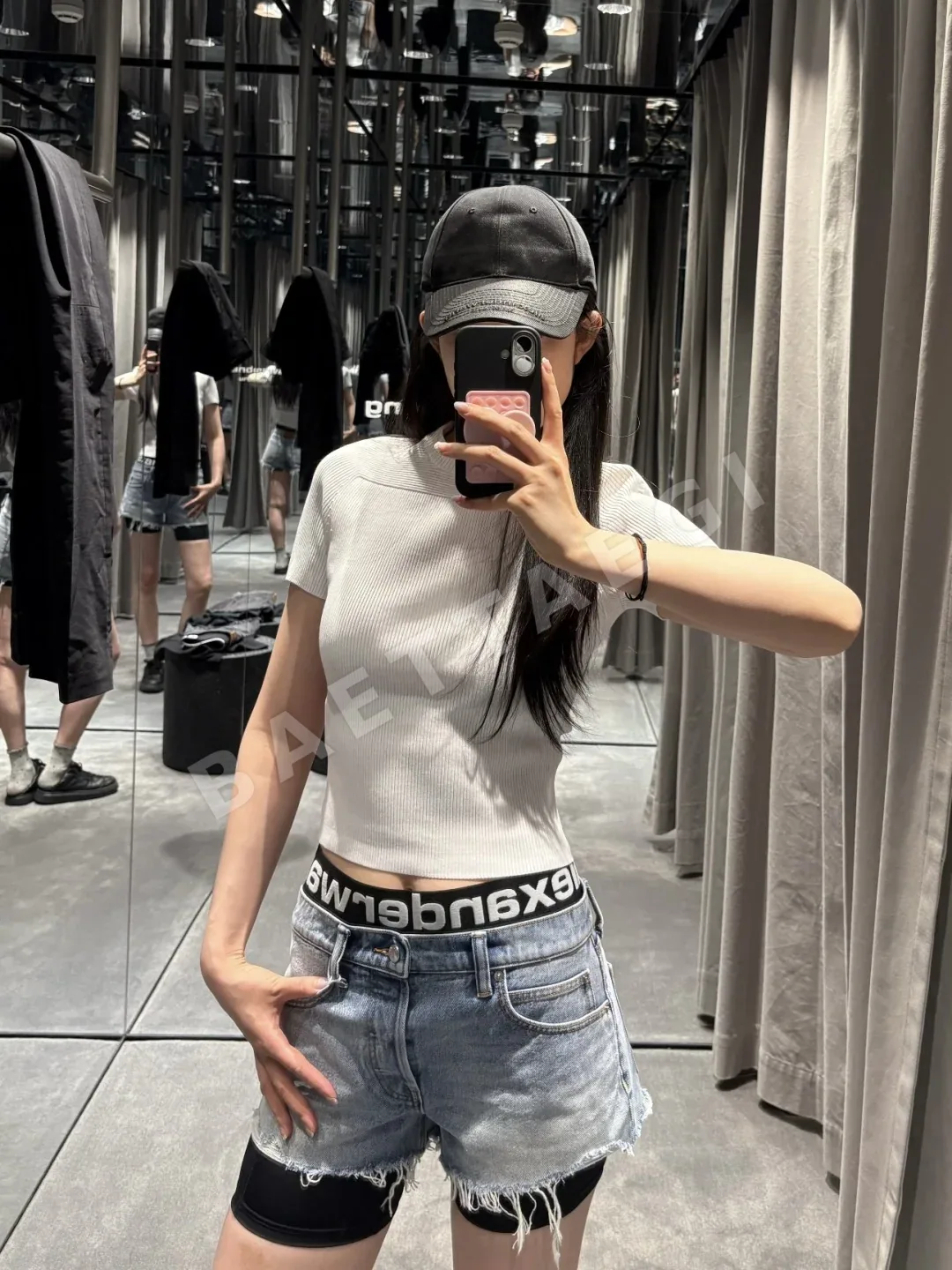 알렉산더왕 더블 허리밴드 레터 자카드 레이어드 데님 반바지 상세 이미지 8