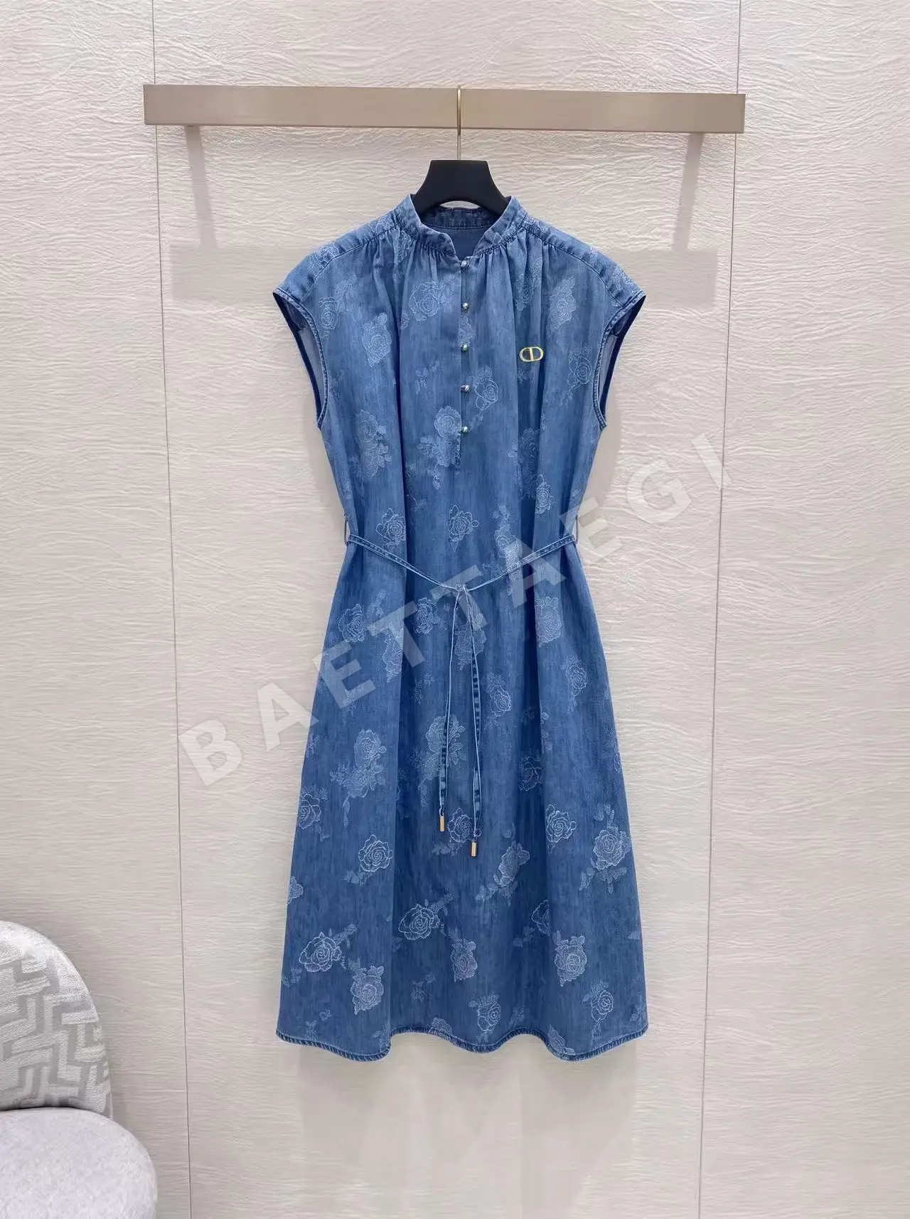 디올 데님 자카드 로즈 패턴 여성 원피스
