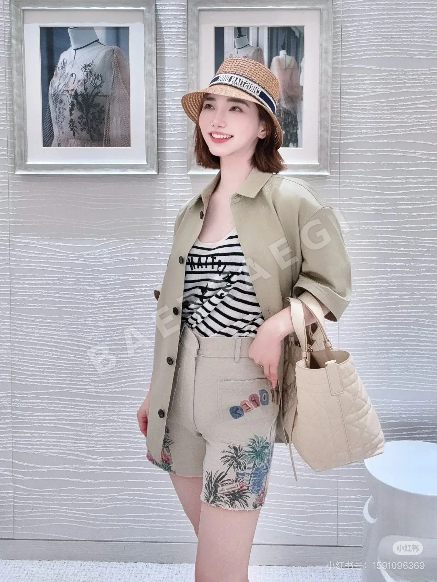 디올 프린트 데님 재킷 반바지 세트 상세 이미지 8