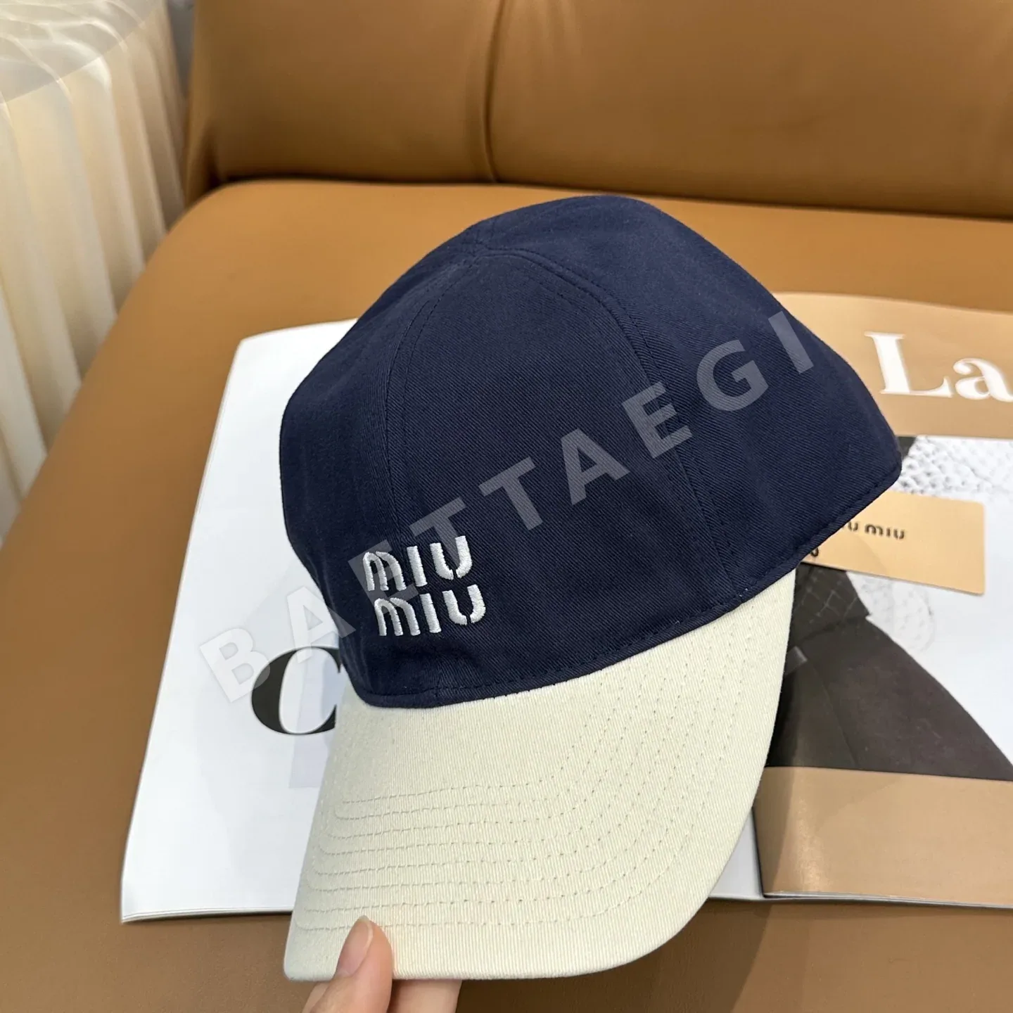 미우미우 컬러 블록 자수 야구모자 상세 이미지 2