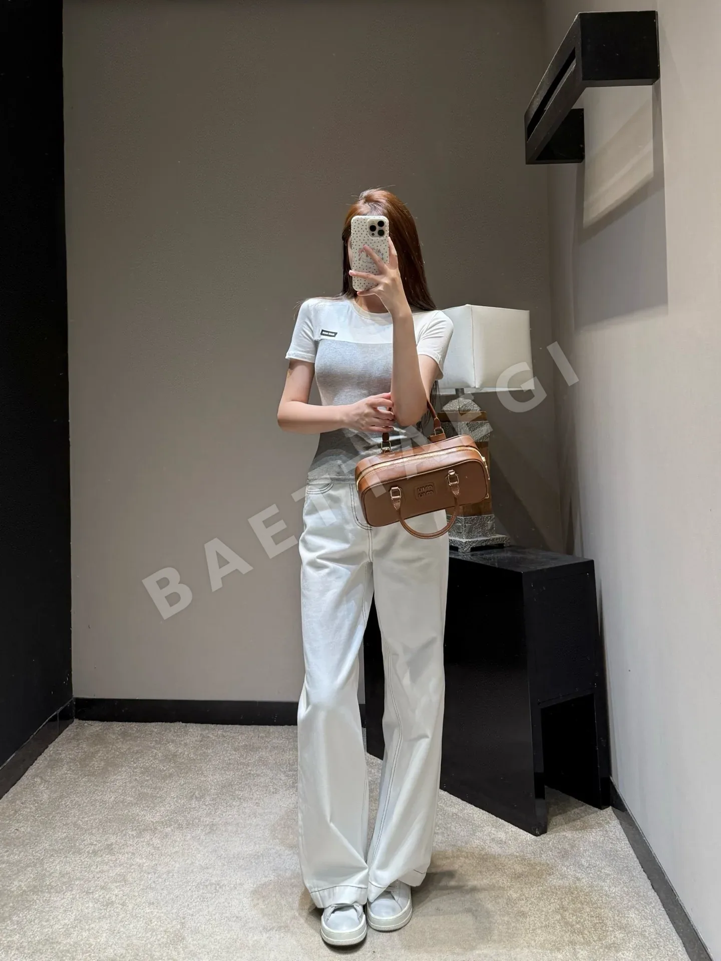 미우미우 컬러 블록 코튼 반팔 티셔츠 상세 이미지 4