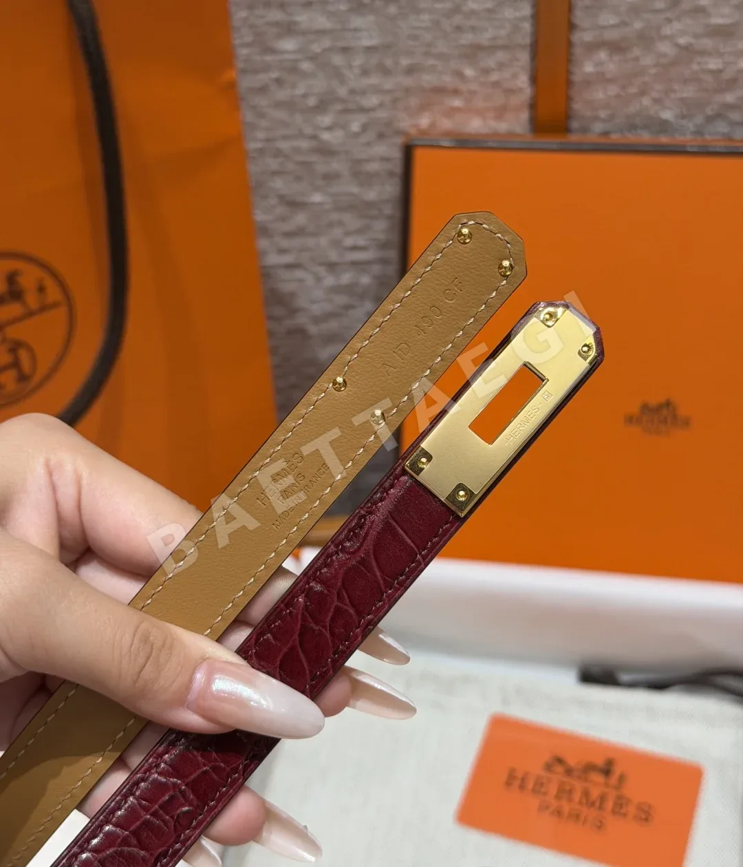 에르메스 켈리 버클 크로커다일 에펨 벨트 18mm 상세 이미지 5