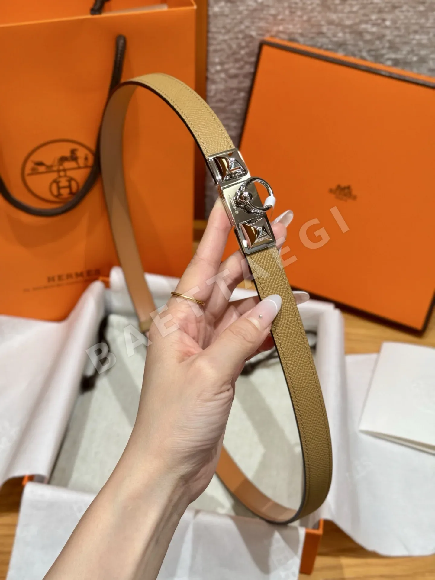 에르메스 켈리 금도금 버클 카프스킨 여성 벨트 상세 이미지 8