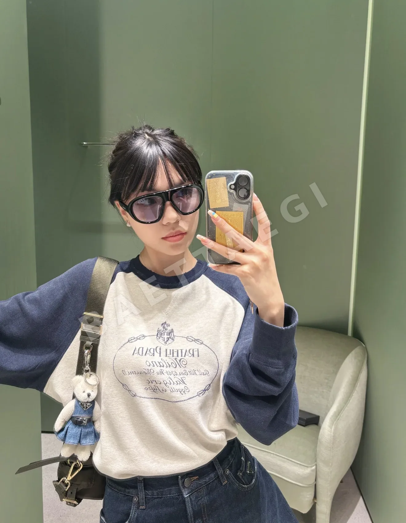 프라다 컬러 블록 코튼 크루넥 긴팔 티셔츠 상세 이미지 8