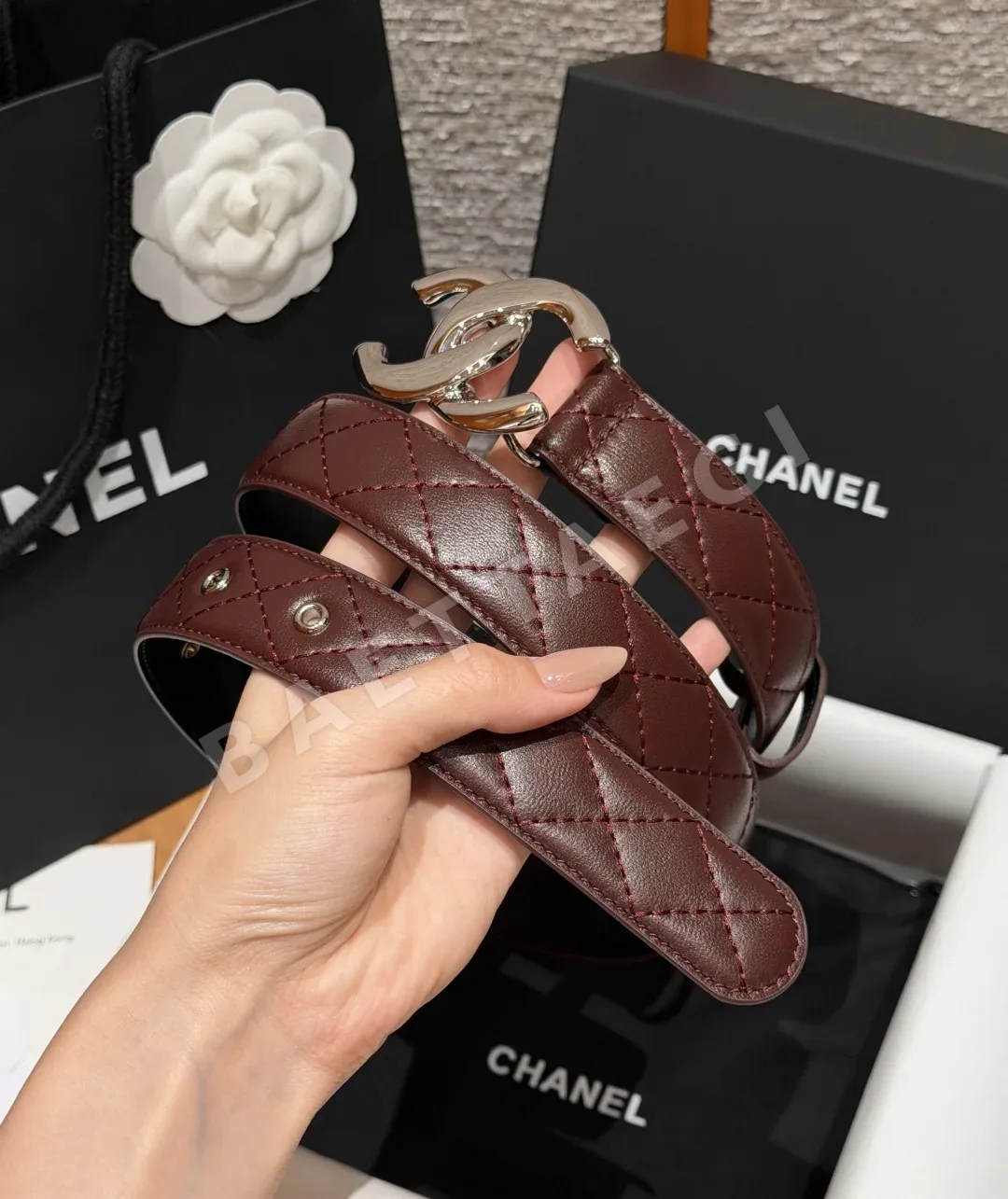 샤넬 키르티드 송아지가죽 더블 C 버클 벨트 상세 이미지 3