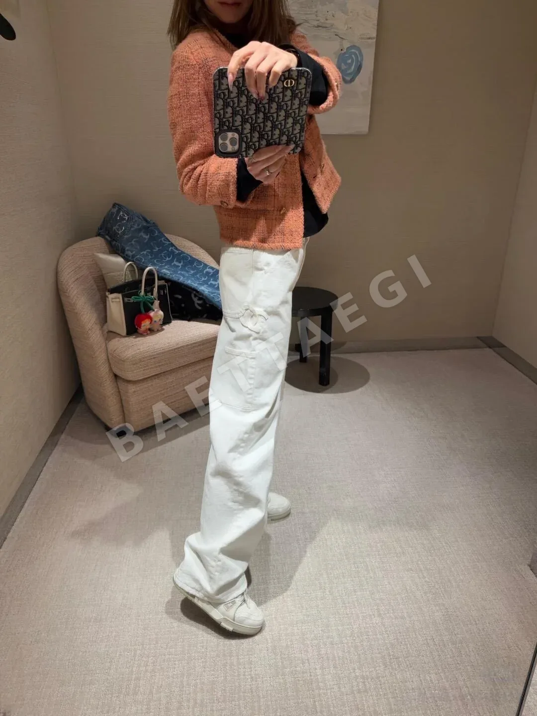 샤넬 더블 C 링 버클 하이웨이스트 와이드 데님 바지 상세 이미지 6