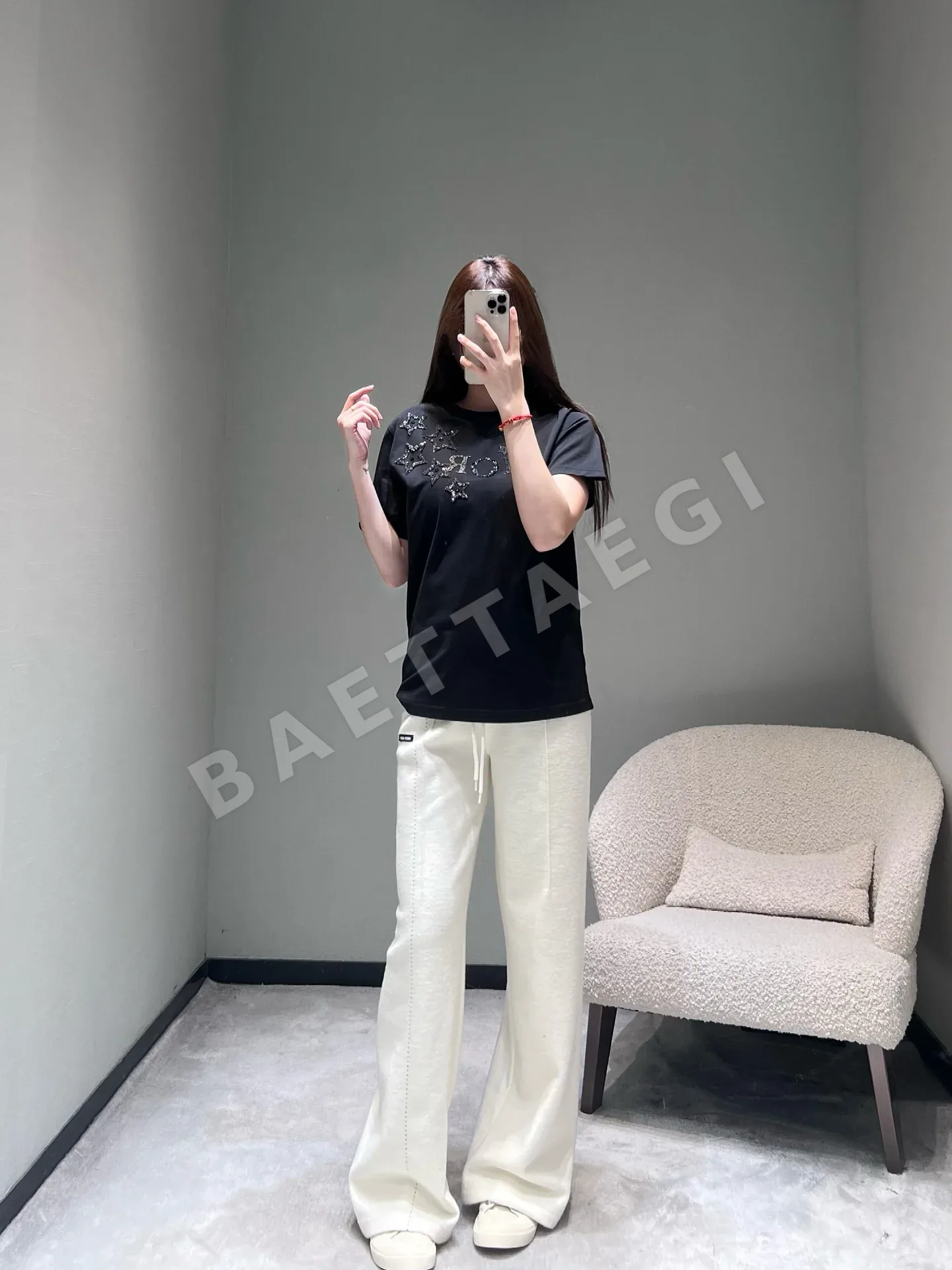 디올 CD 스타 장식 별 반팔 티셔츠 상세 이미지 6